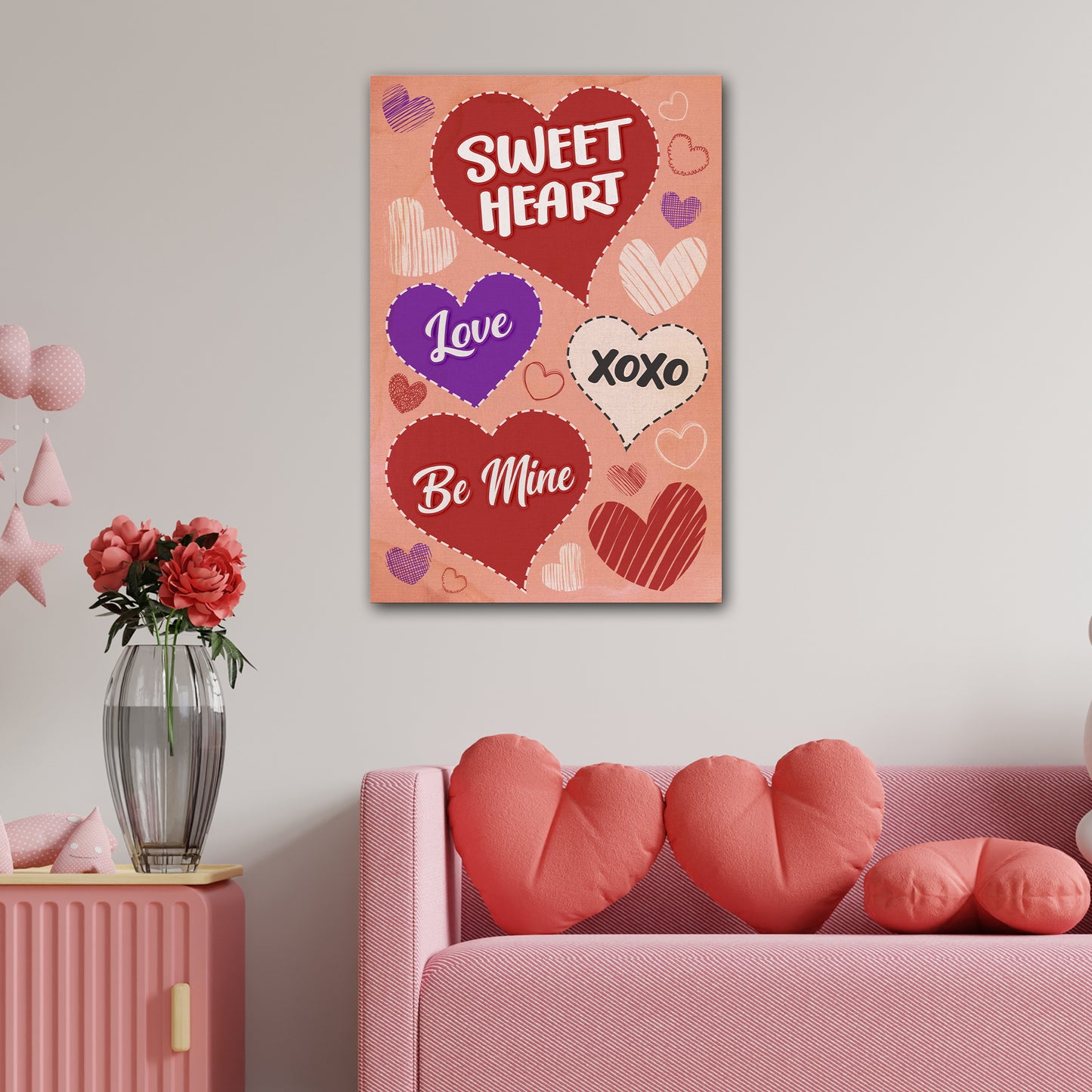Vintage Stripes Love Hearts Valentine's Day Sign - Image by Tailored Canvases