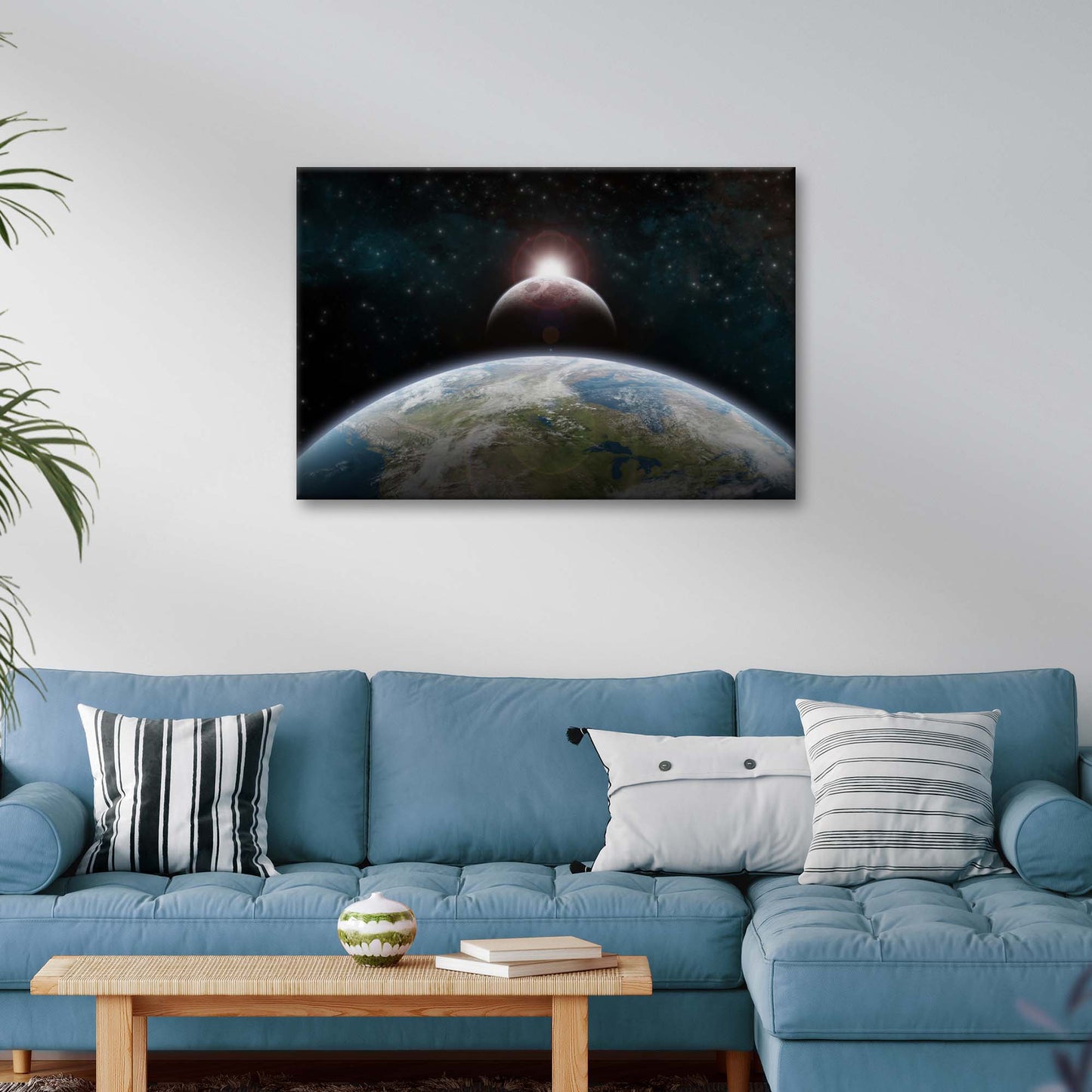 Planet Earth Over Moon Canvas Wall Art - Image by Tailored Canvases