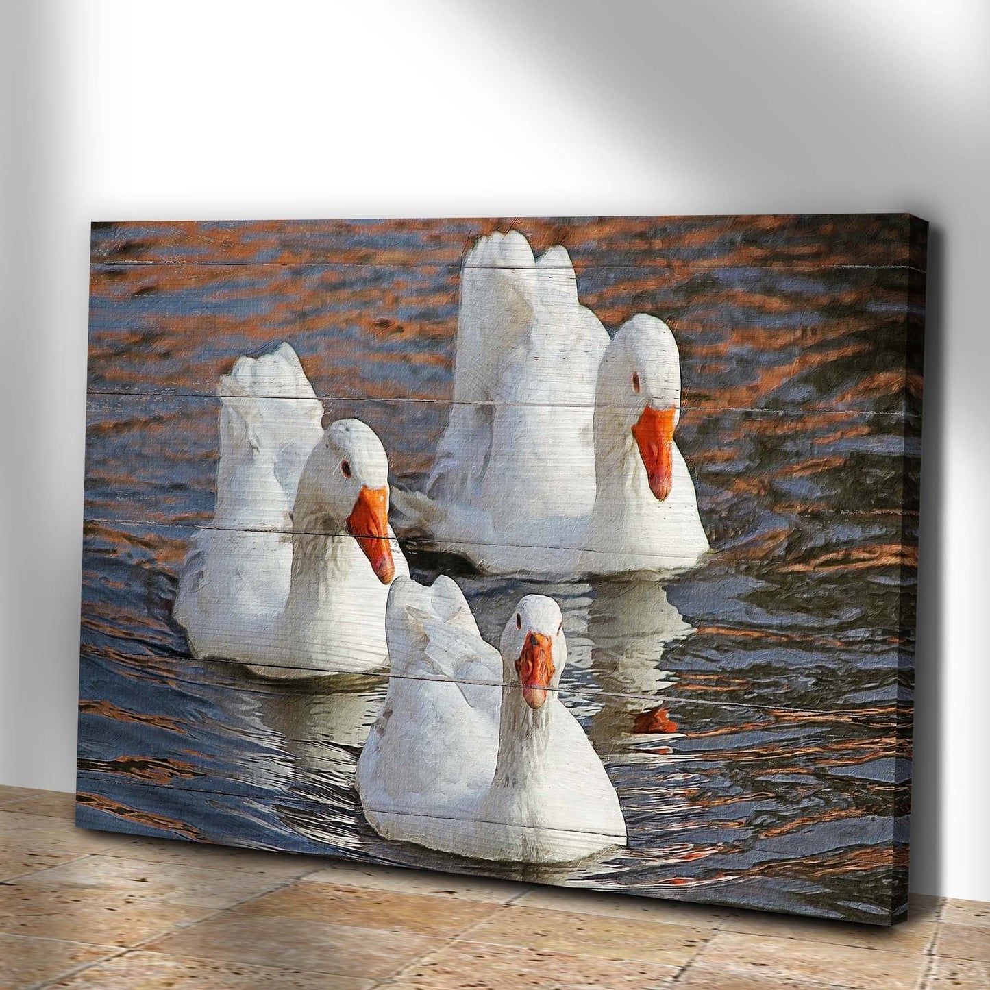 Three White Geese Canvas Wall Art Style 1 - Image by Tailored Canvases