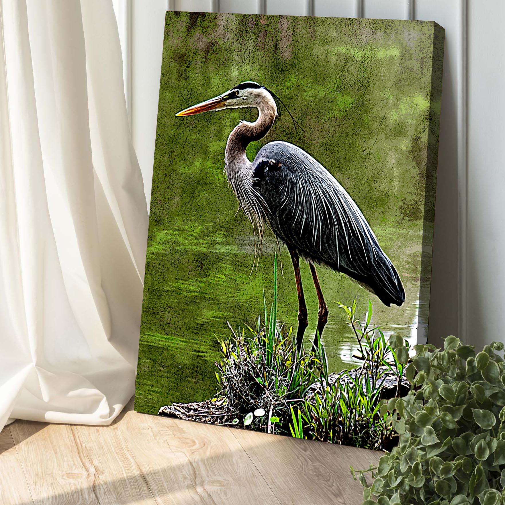 River Heron Portrait Canvas Wall Art II Style 2 - Image by Tailored Canvases