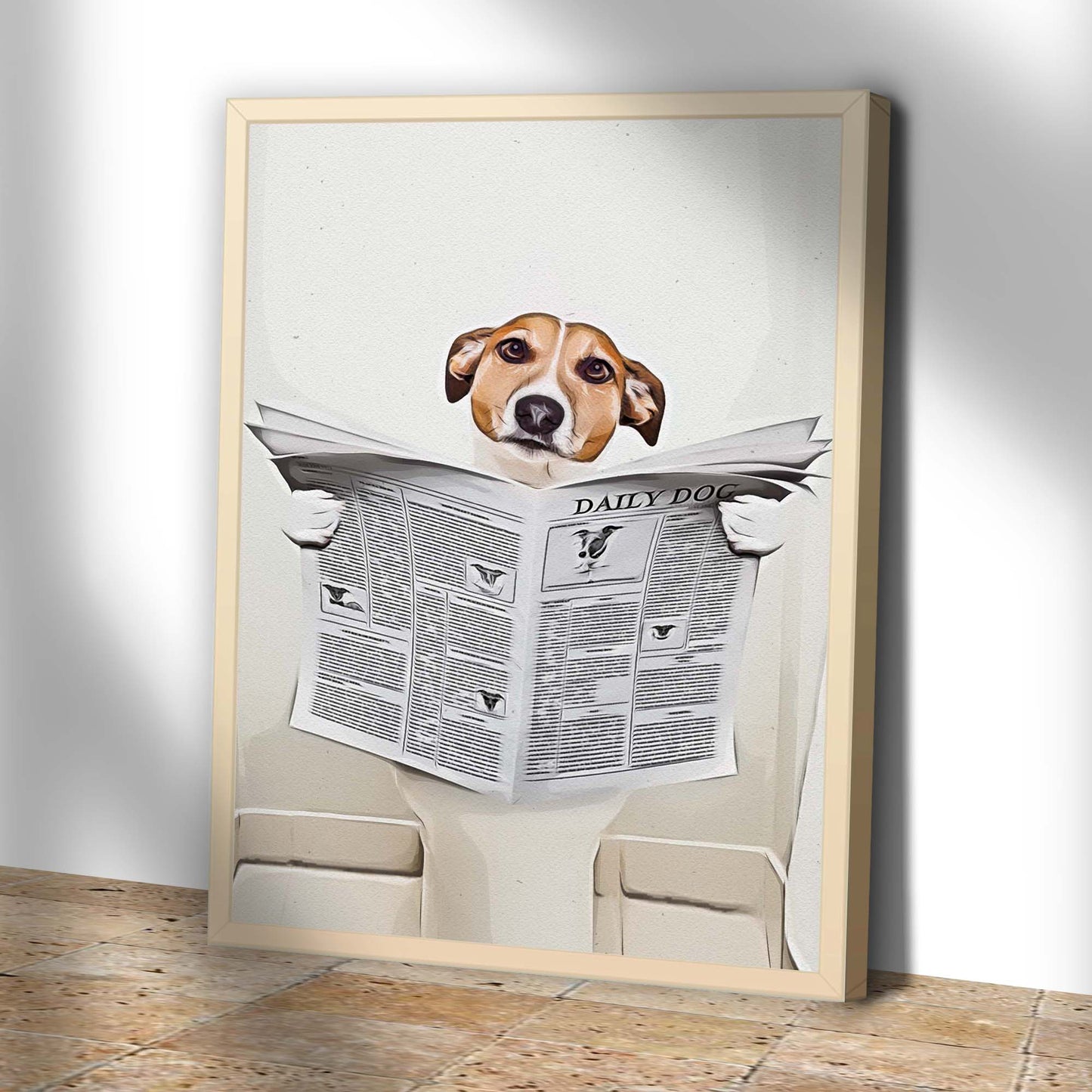 Dog Reading Newspaper Portrait Canvas Wall Art Style 1 - Image by Tailored Canvases