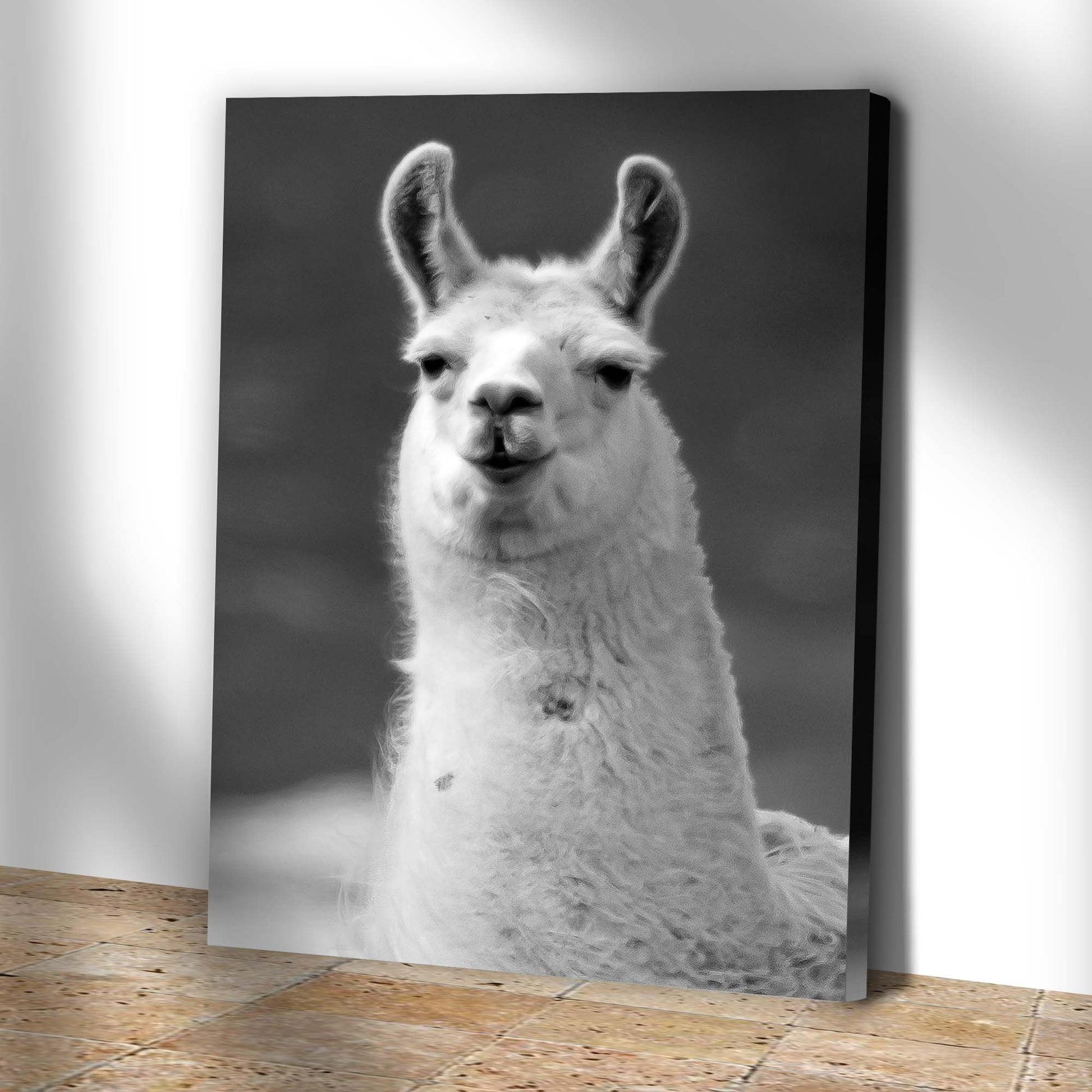 Vague Monochrome Llama Portrait Canvas Wall Art Style 2 - Image by Tailored Canvases