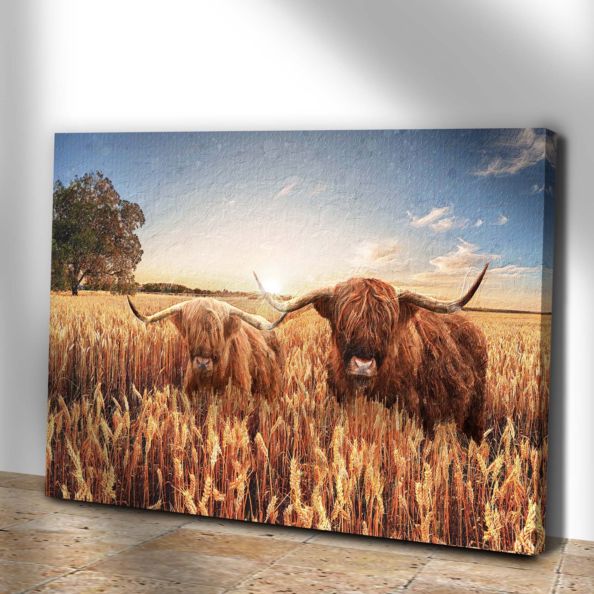 Highland Cow In Wheatfield Canvas Wall Art Style 1 - Image by Tailored Canvases