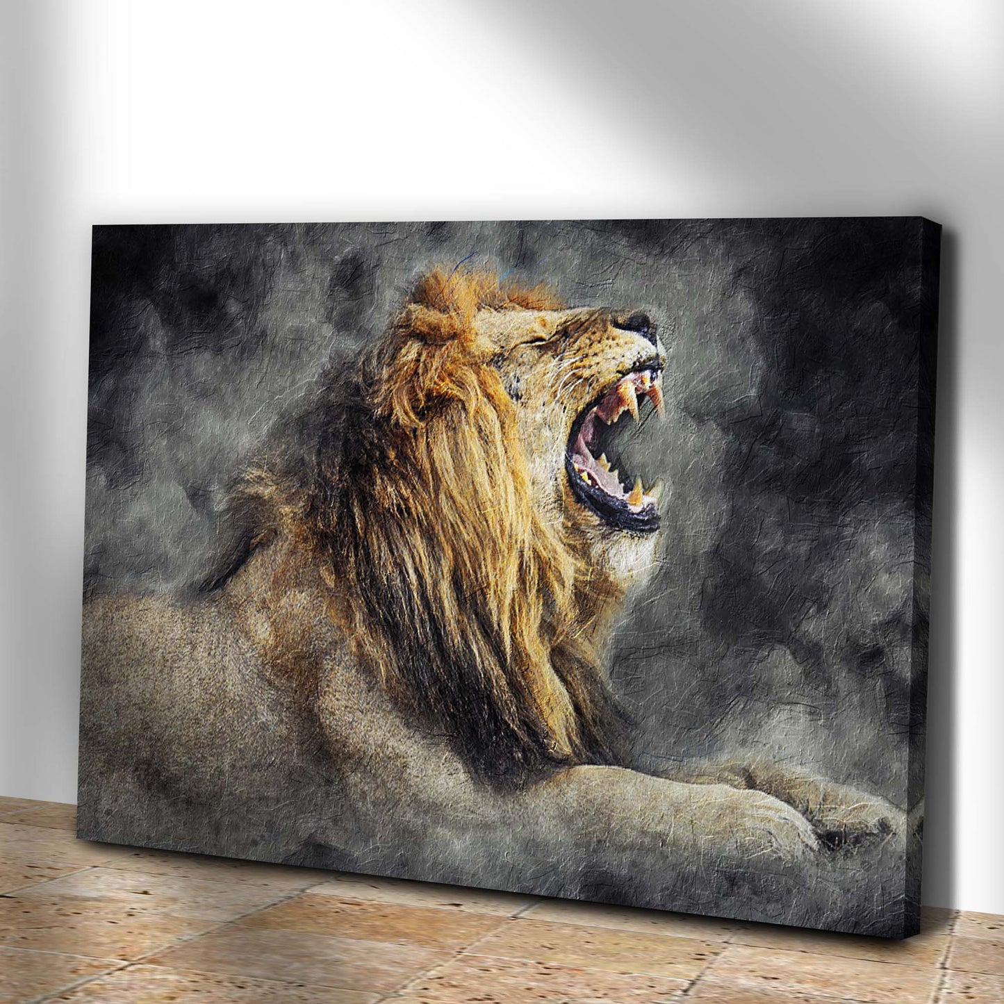 Lion Yawn Painting Canvas Wall Art Style 2 - Image by Tailored Canvases