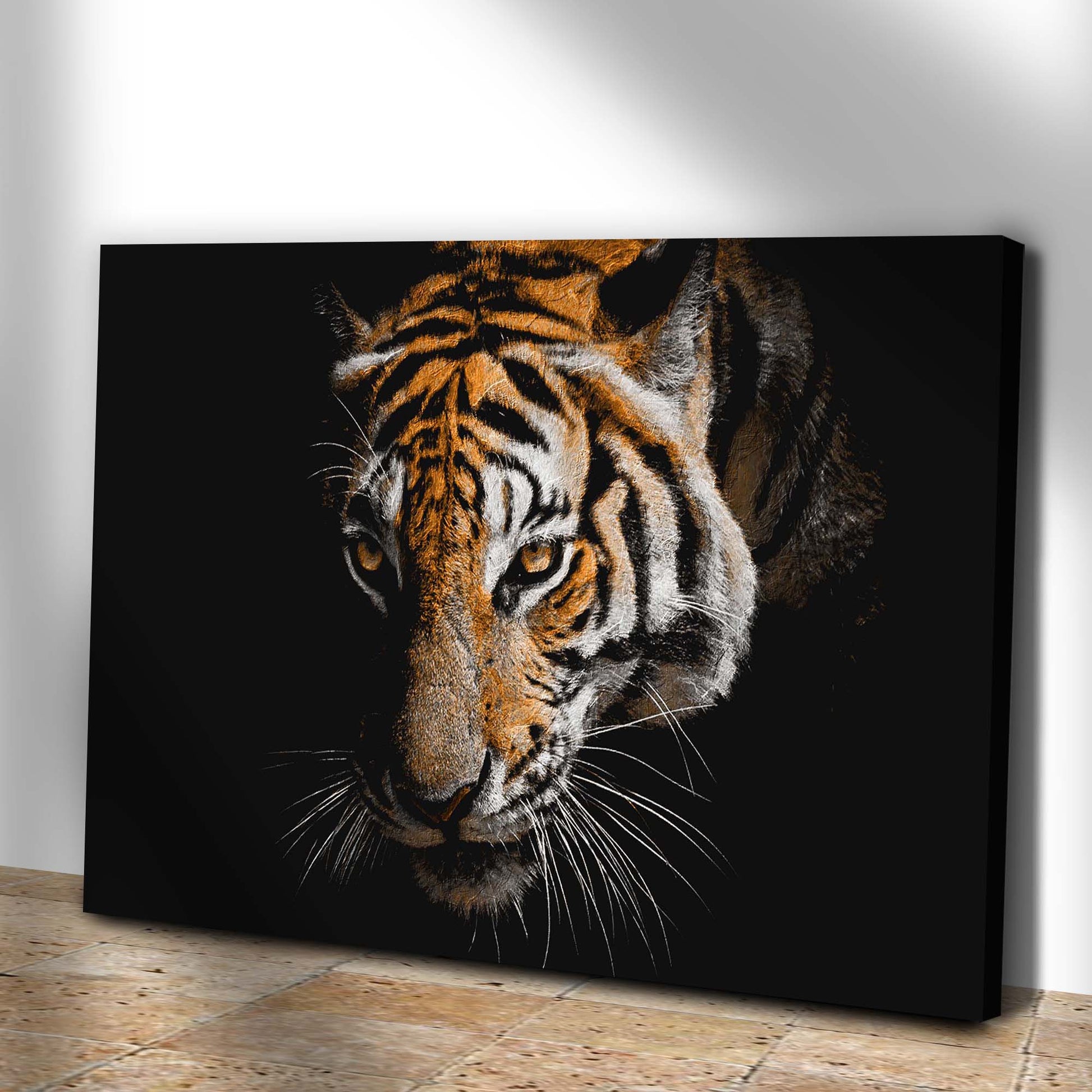 Tiger Watching In The Dark Canvas Wall Art Style 2 - Image by Tailored Canvases