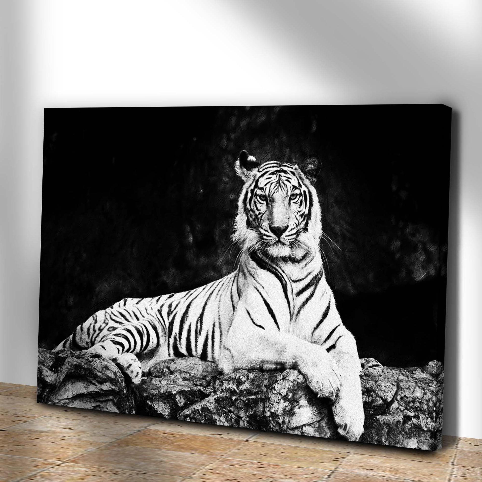 Monochrome Sitting Tiger Canvas Wall Art Style 2 - Image by Tailored Canvases