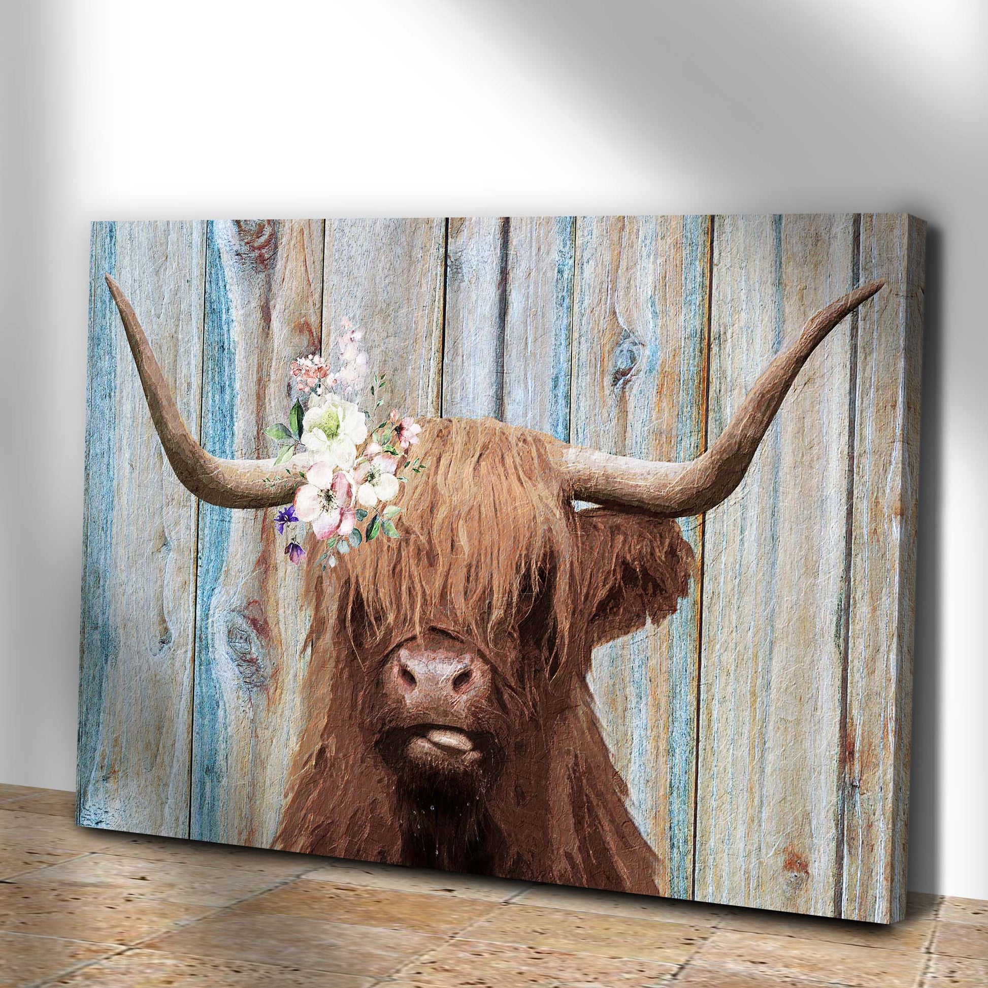 Highland Cow Rustic Painting Canvas Wall Art Style 1 - Image by Tailored Canvases