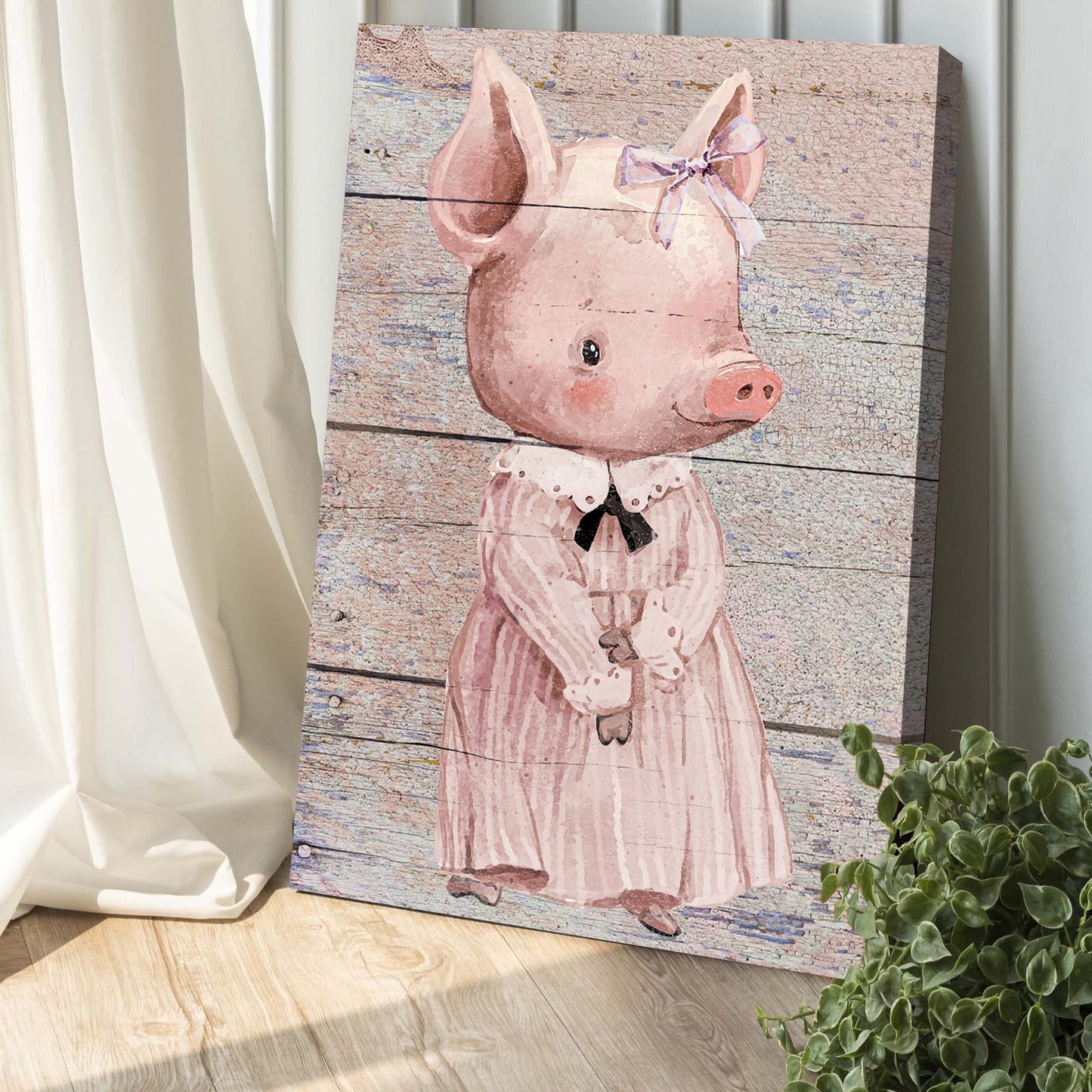 Simple Ribbon Dress Pig Canvas Wall Art Style 1 - Image by Tailored Canvases