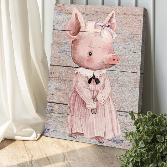 Simple Ribbon Dress Pig Canvas Wall Art - Image by Tailored Canvases