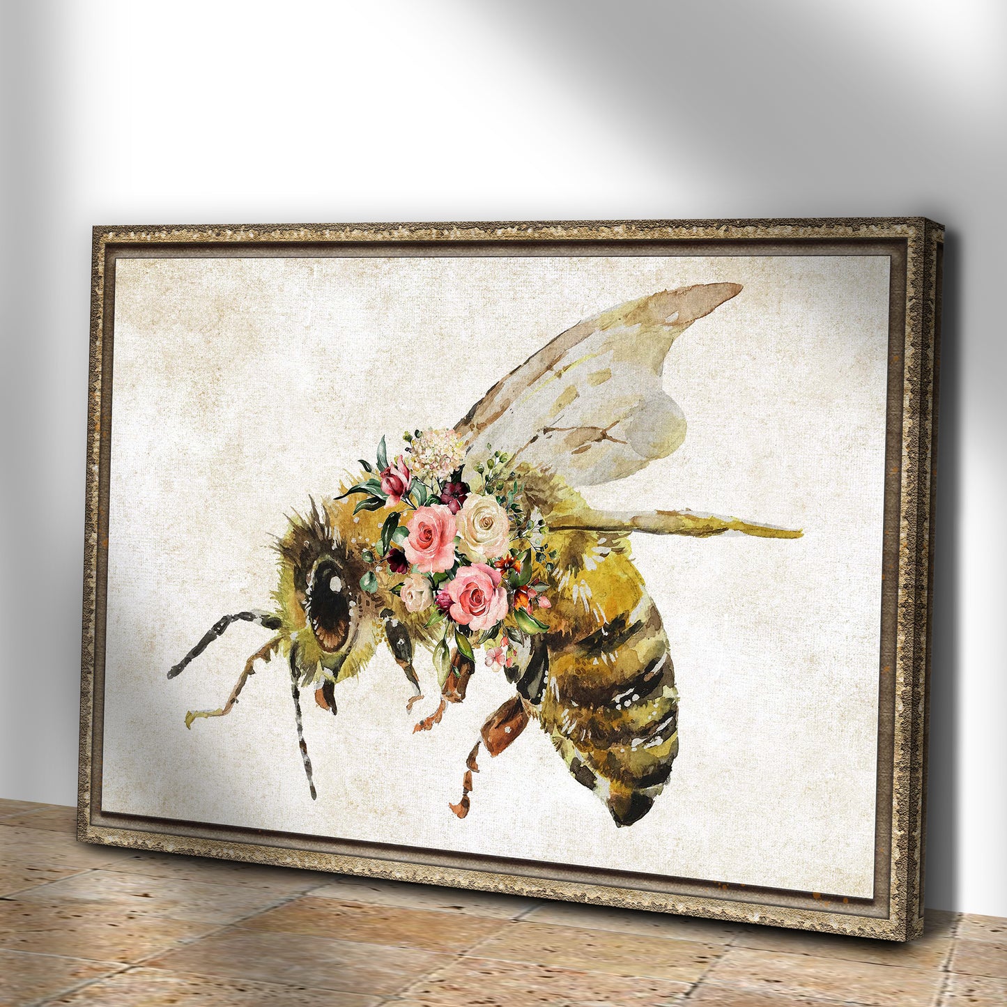 Floral Honey Bee Painting Canvas Wall Art Style 2 - Image by Tailored Canvases