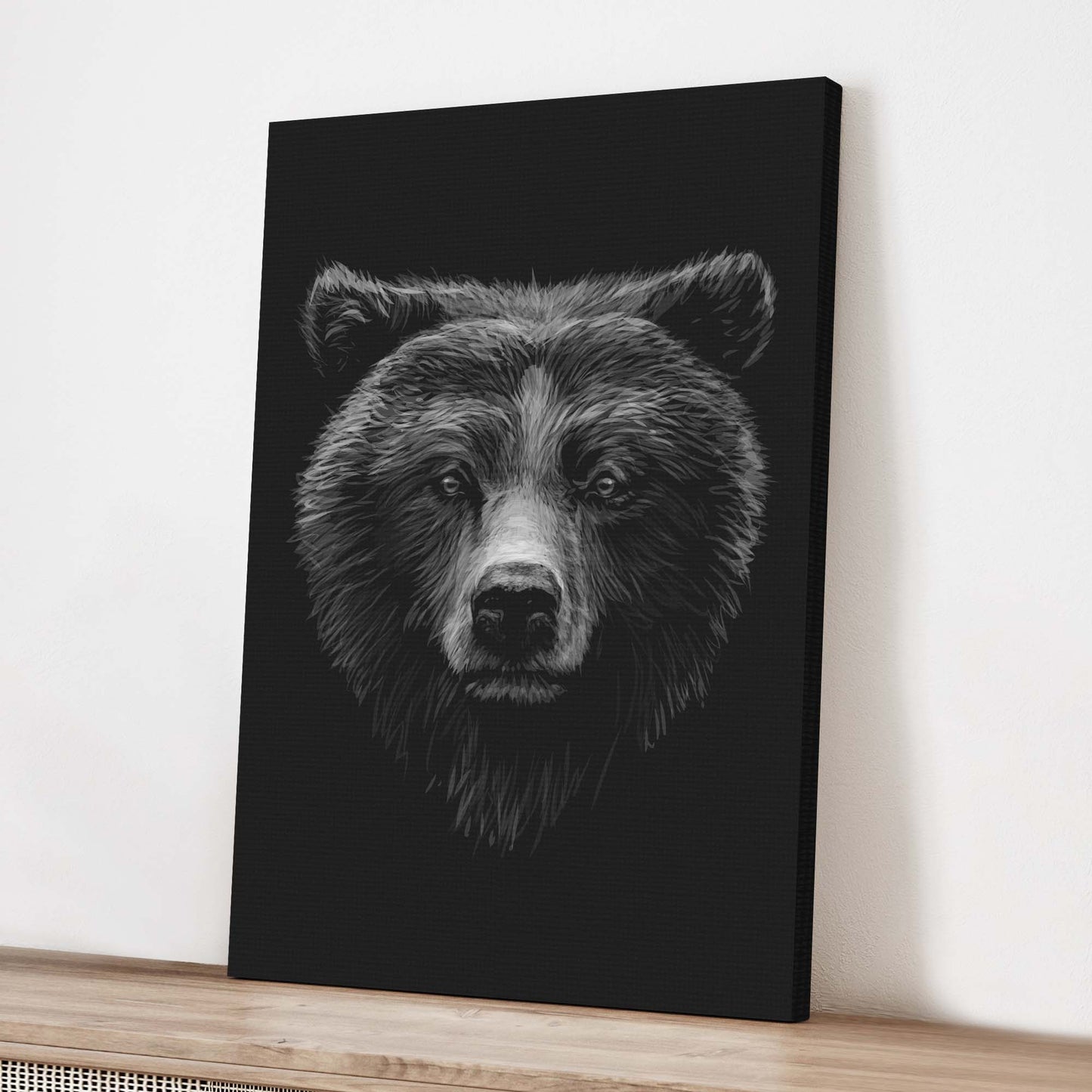 Animals Forest Bear Monochrome Canvas Wall Art Style 2 - Image by Tailored Canvases
