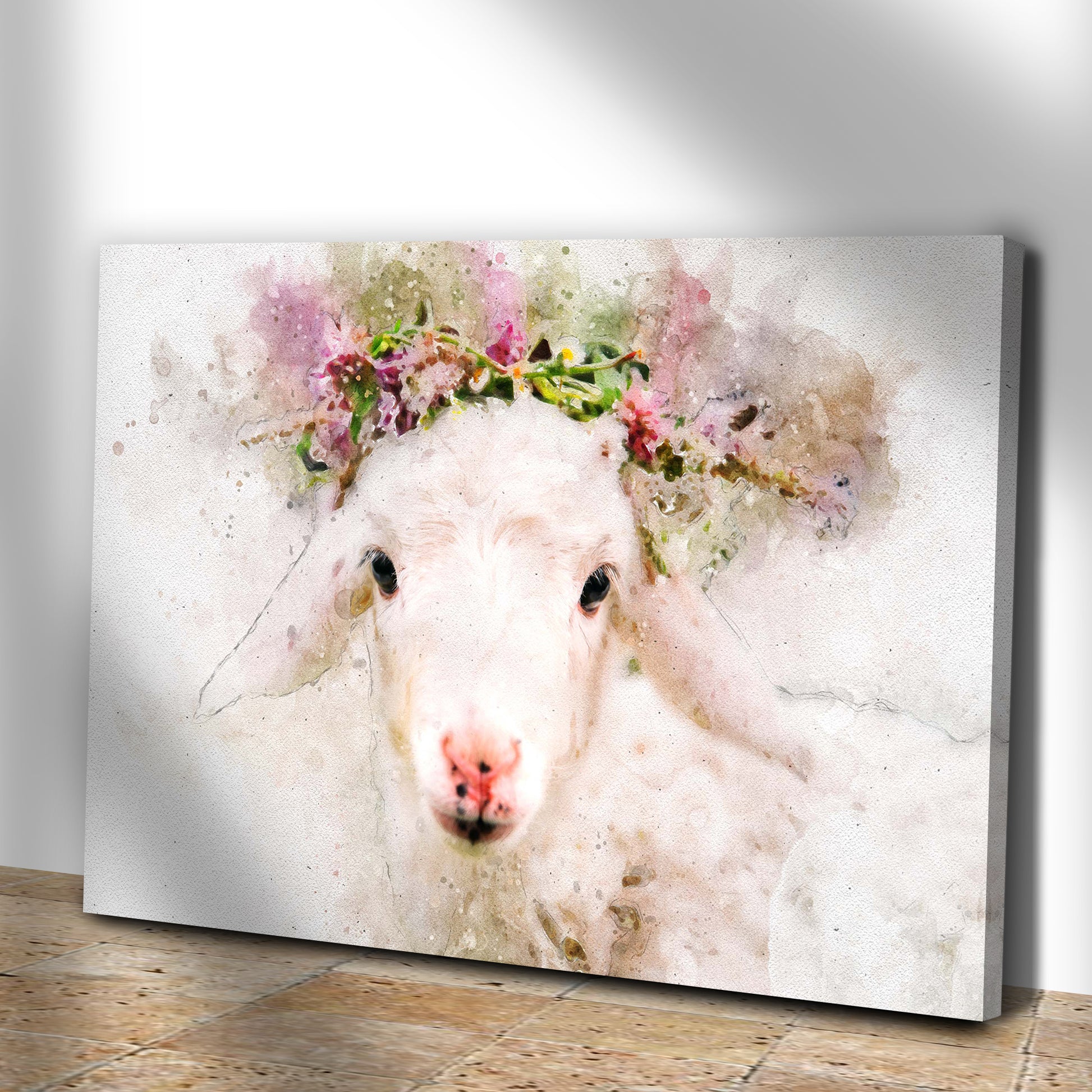 Little Sheep Flower Crown Canvas Wall Art Style 1 - Image by Tailored Canvases