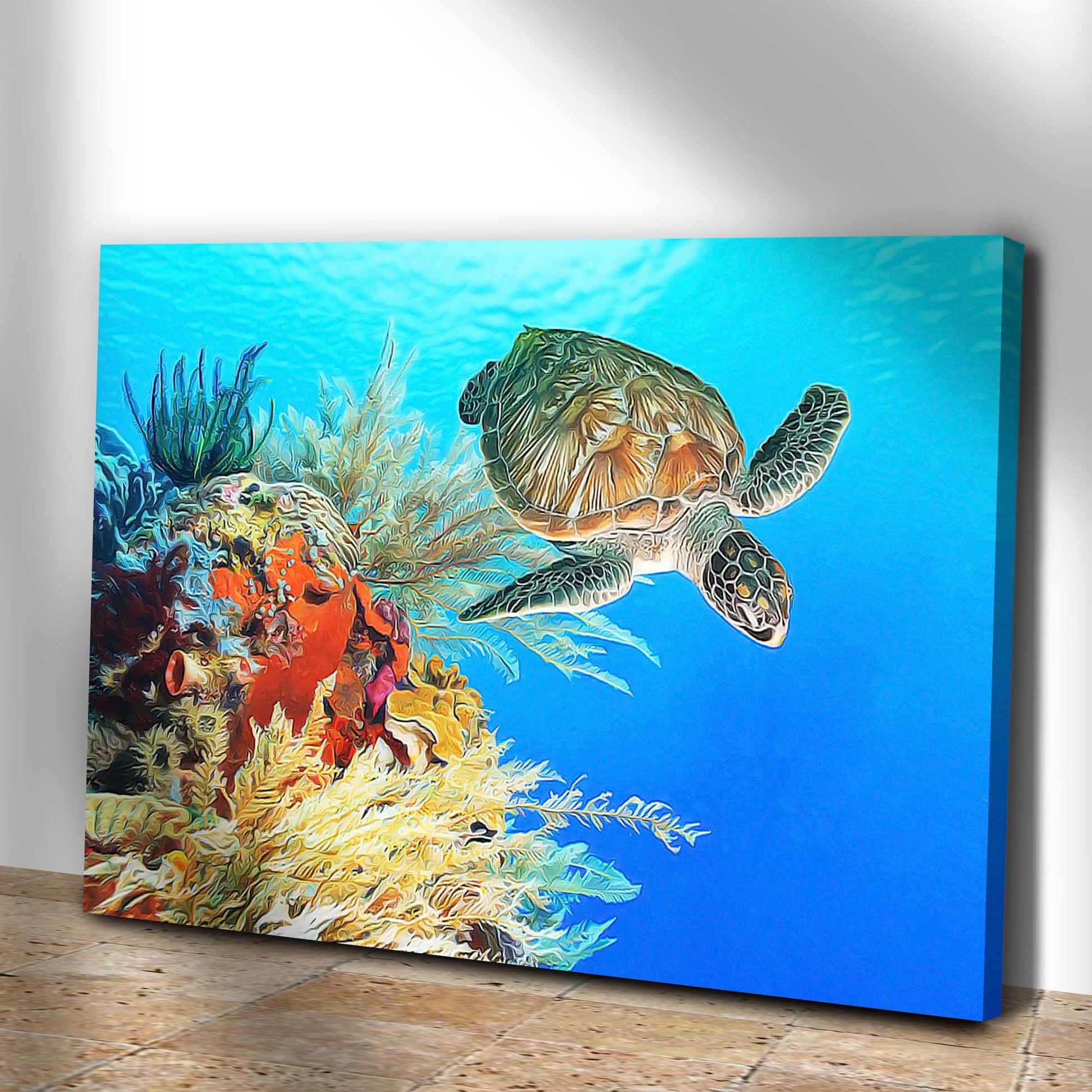 Blue Ocean Sea Turtle Canvas Wall Art Style 2 - Image by Tailored Canvases