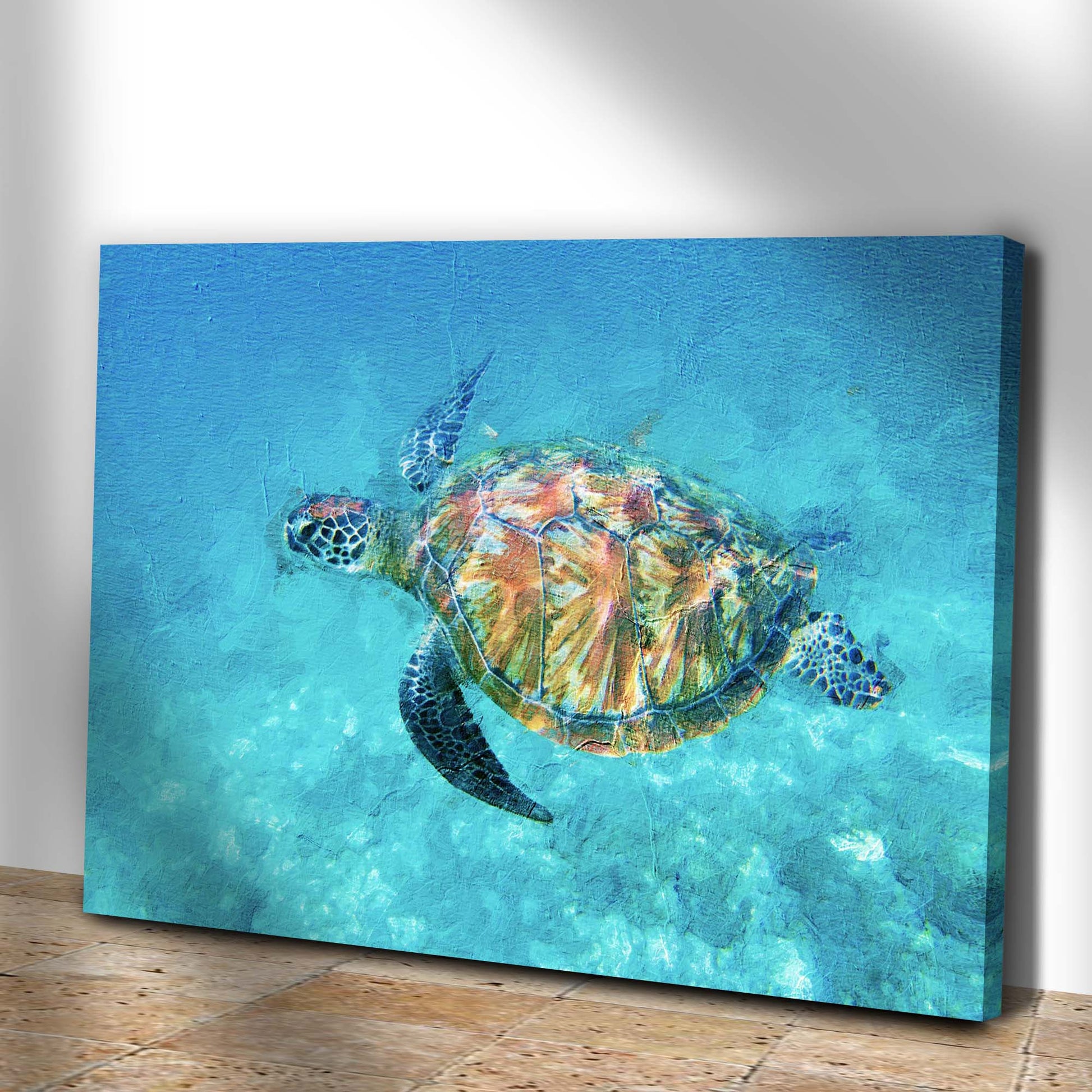 Green Sea Turtle Oil Paint Canvas Wall Art Style 2 - Image by Tailored Canvases