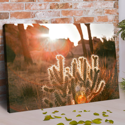 Sunset Ray On Cactus Canvas Wall Art Style 1 - Image by Tailored Canvases