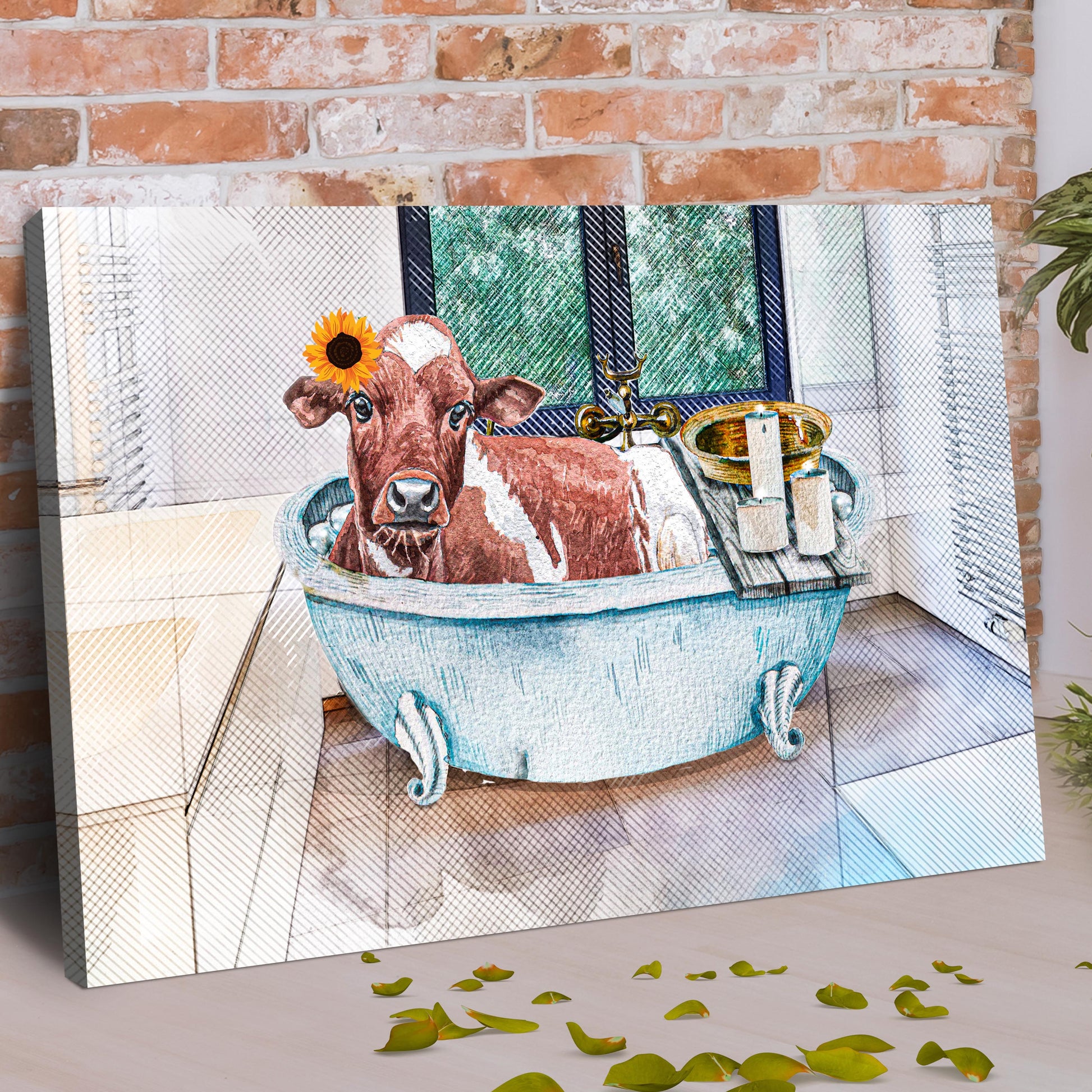 Cow Cattle In Bathtub Canvas Wall Art Style 1 - Image by Tailored Canvases