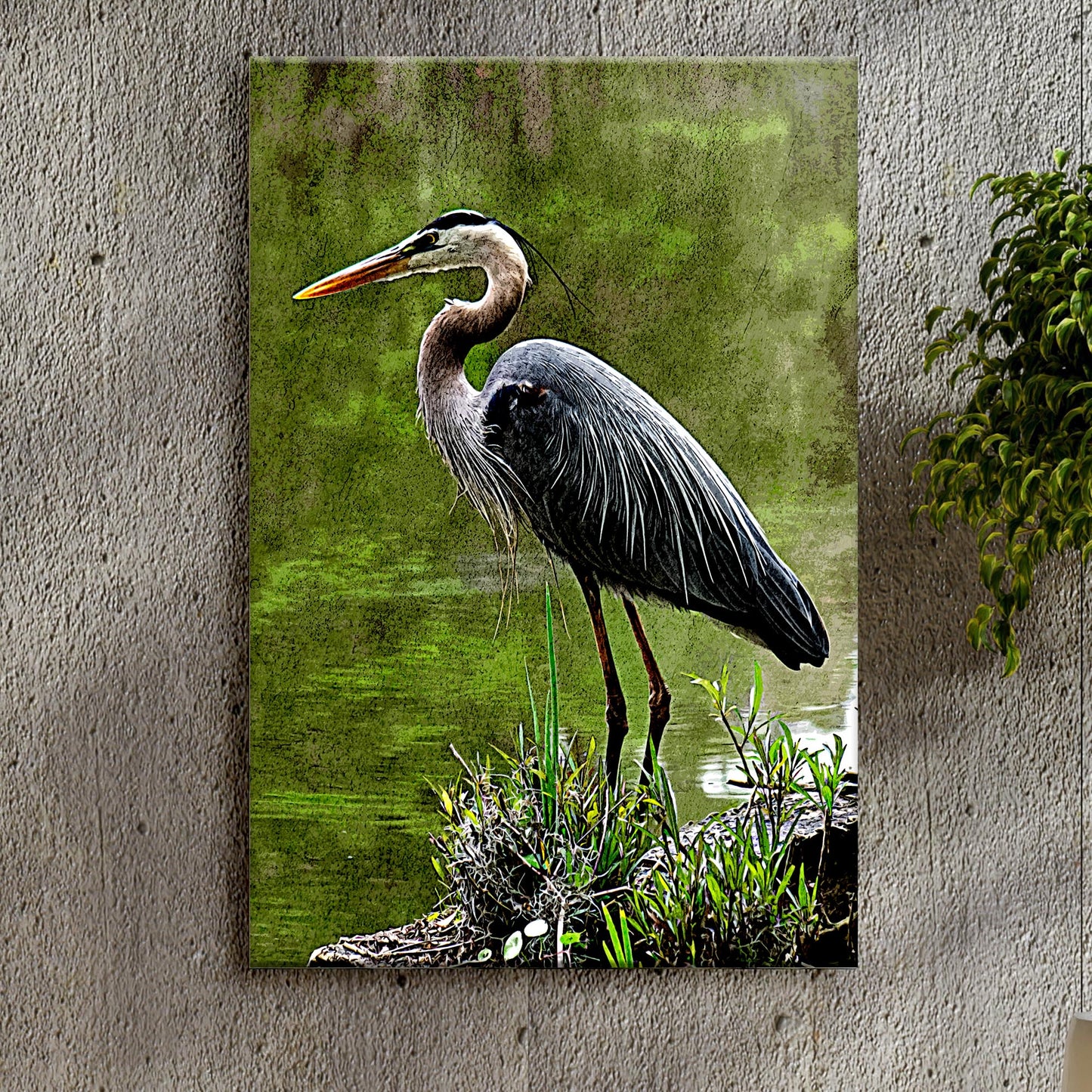 River Heron Portrait Canvas Wall Art II Style 1 - Image by Tailored Canvases