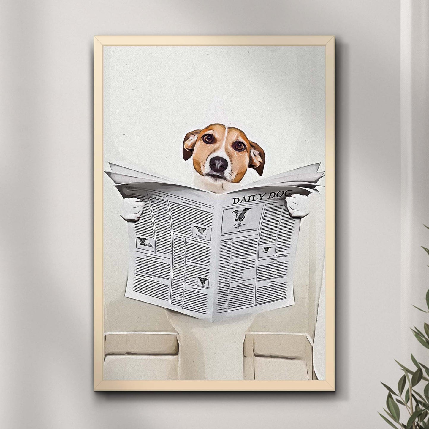 Dog Reading Newspaper Portrait Canvas Wall Art - Image by Tailored Canvases