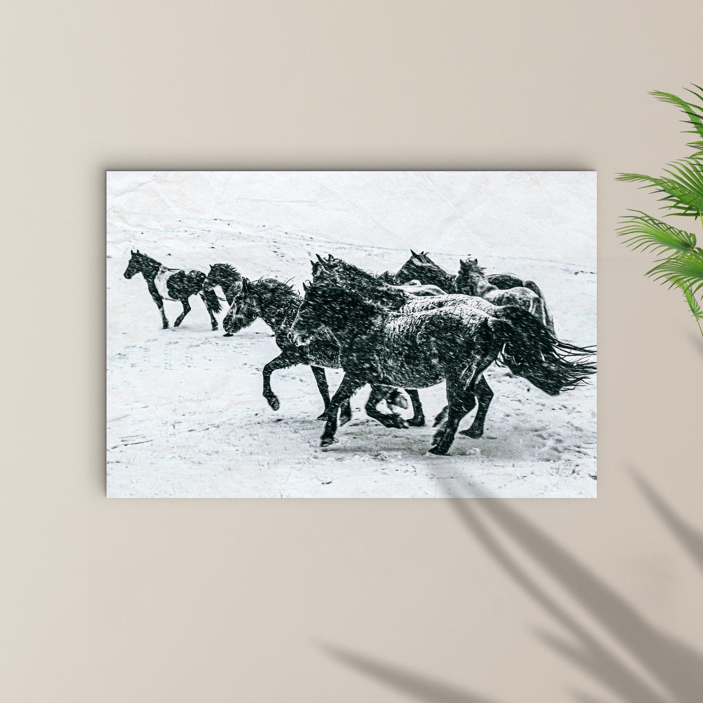 Horses In Snow Canvas Wall Art - Image by Tailored Canvases