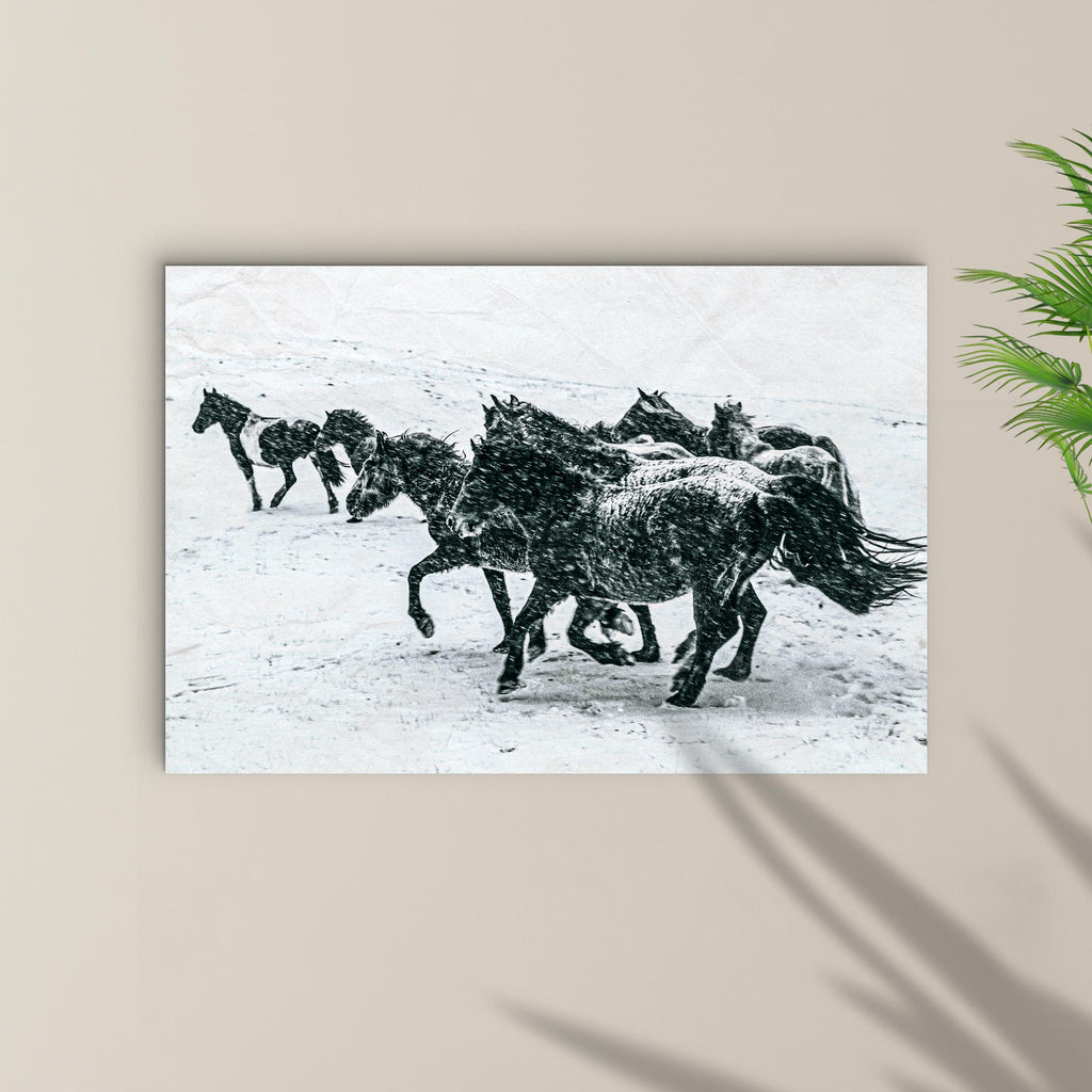 Horses In Snow Canvas Wall Art by Tailored Canvases