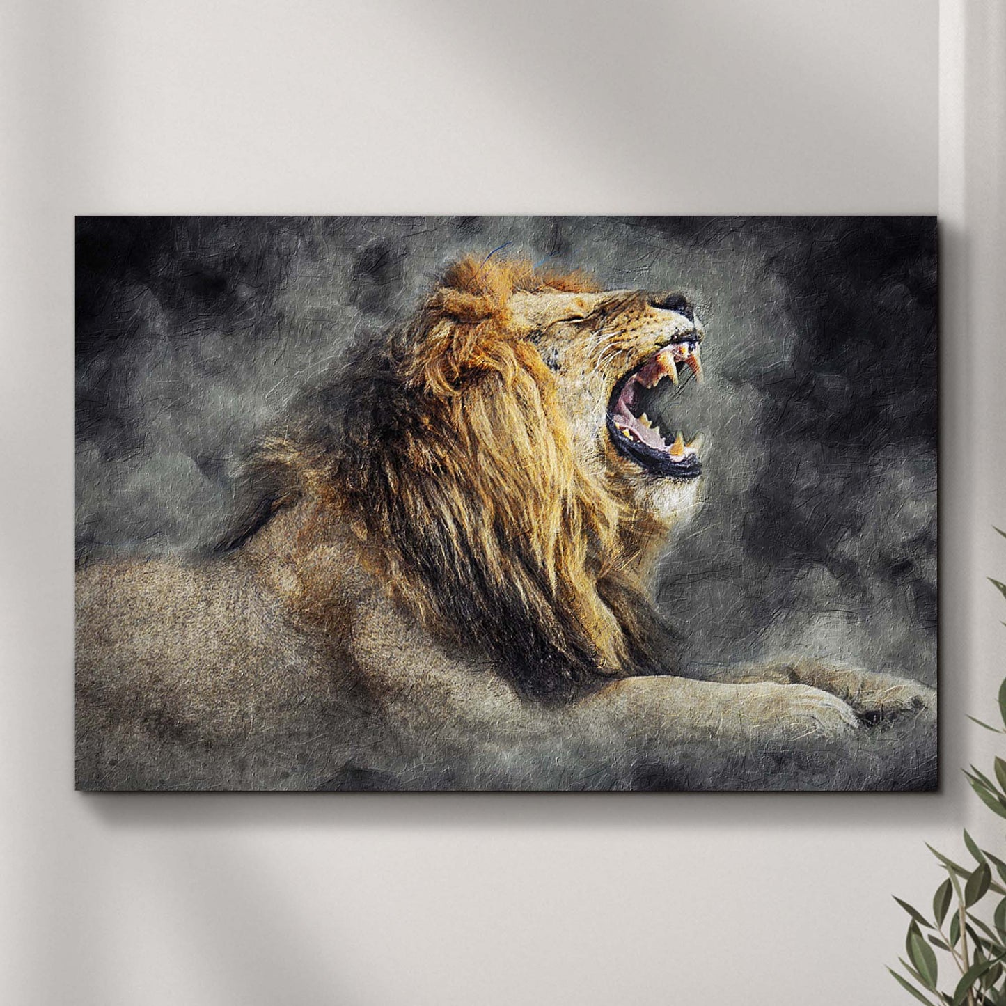 Lion Yawn Painting Canvas Wall Art  - Image by Tailored Canvases