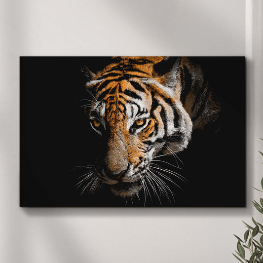 Tiger Watching In The Dark Canvas Wall Art  - Image by Tailored Canvases