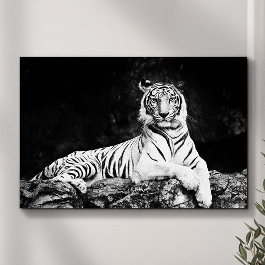 Monochrome Sitting Tiger Canvas Wall Art  - Image by Tailored Canvases