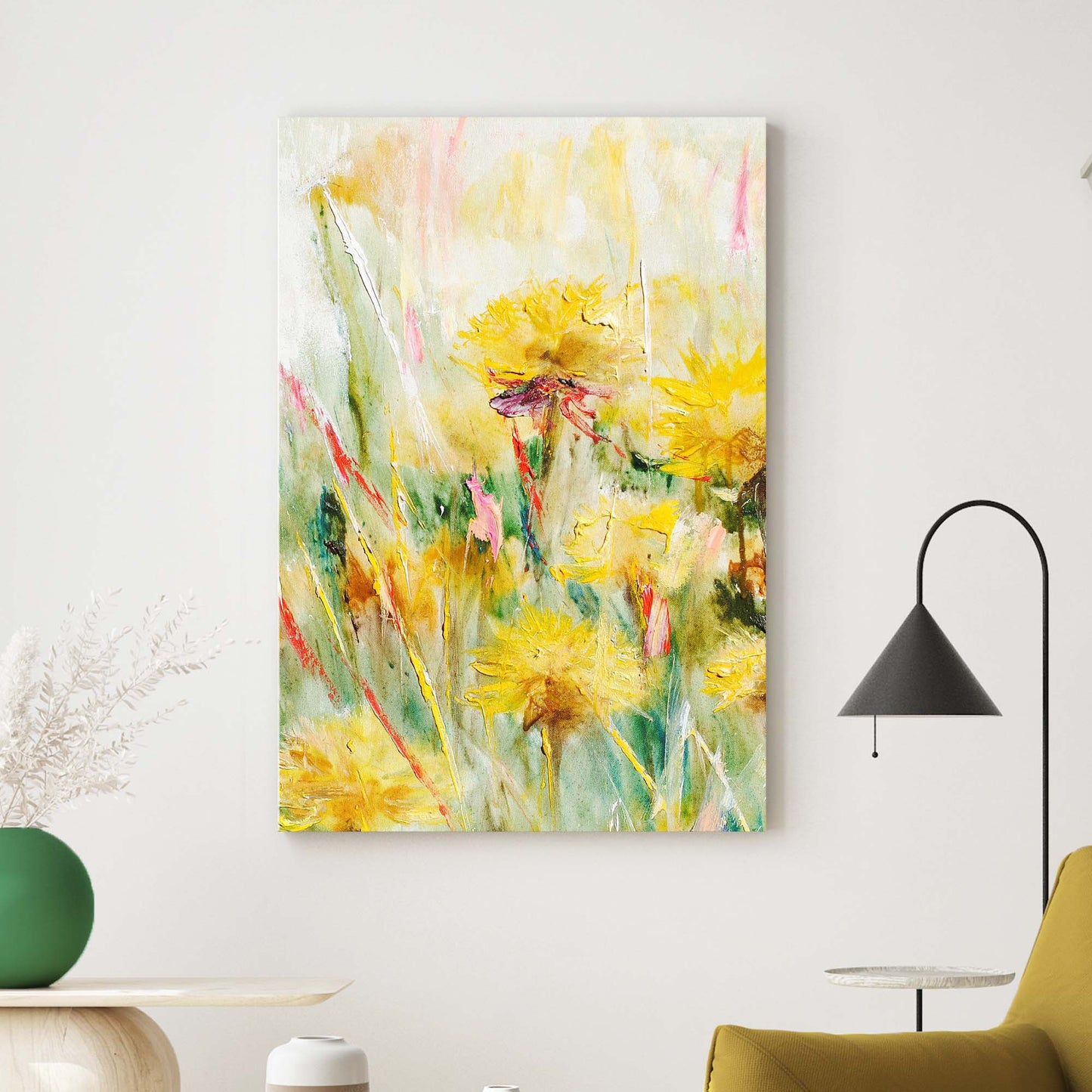Flowers Daffodils Abstract Painting Canvas Wall Art Style 1 - Image by Tailored Canvases