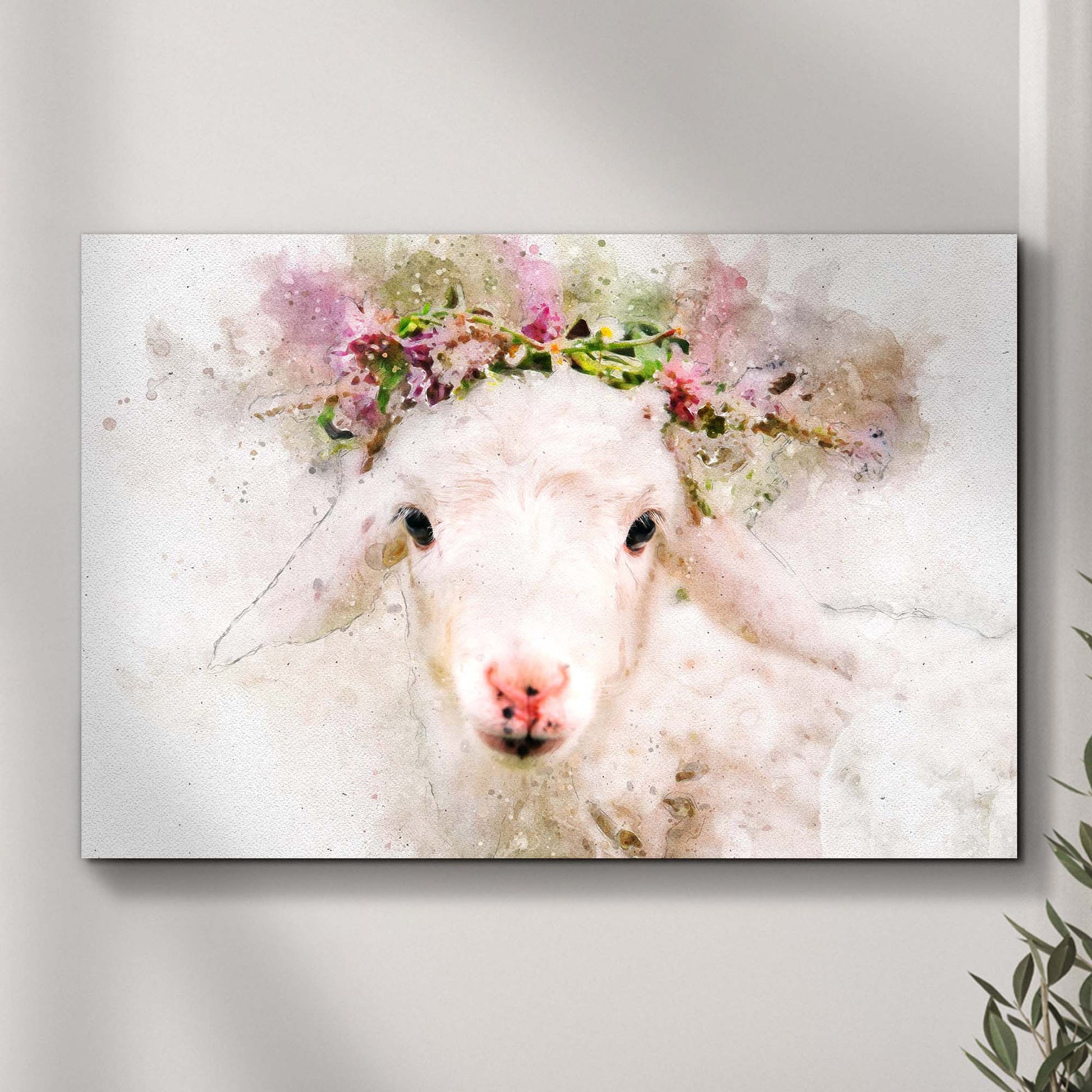 Little Sheep Flower Crown Canvas Wall Art - Image by Tailored Canvases