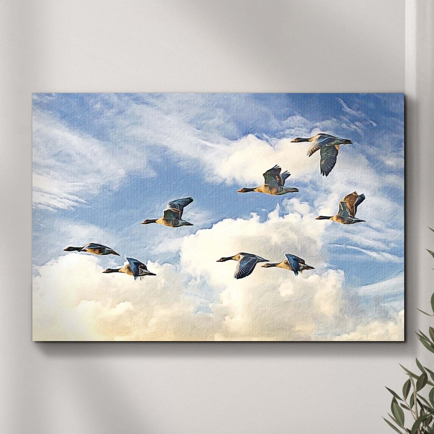 Flying Greylag Geese Canvas Wall Art - Image by Tailored Canvases