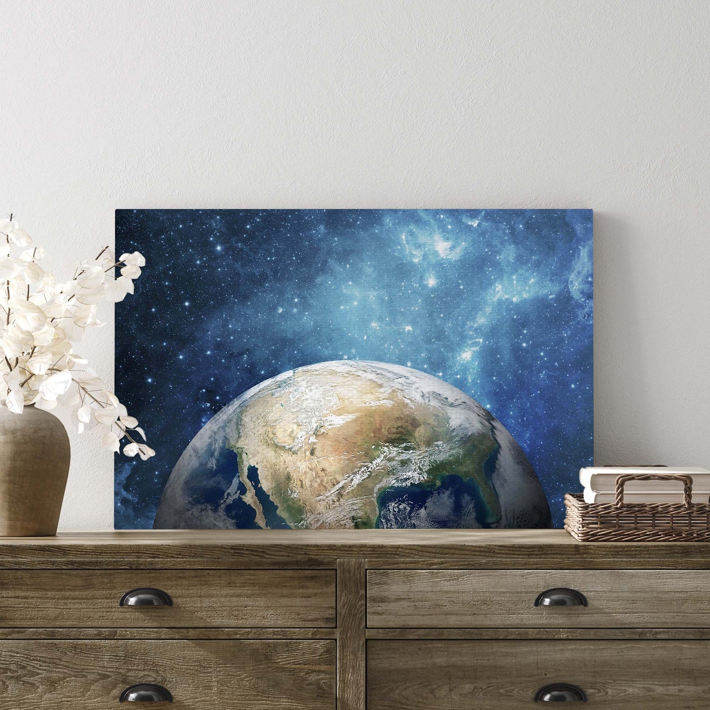 Planet Earth In The Universe Canvas Wall Art Style 1 - Image by Tailored Canvases