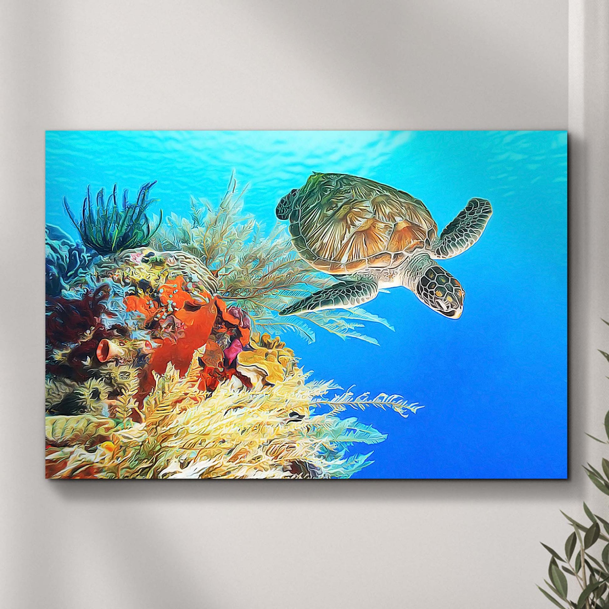 Blue Ocean Sea Turtle Canvas Wall Art  Style 1 - Image by Tailored Canvases