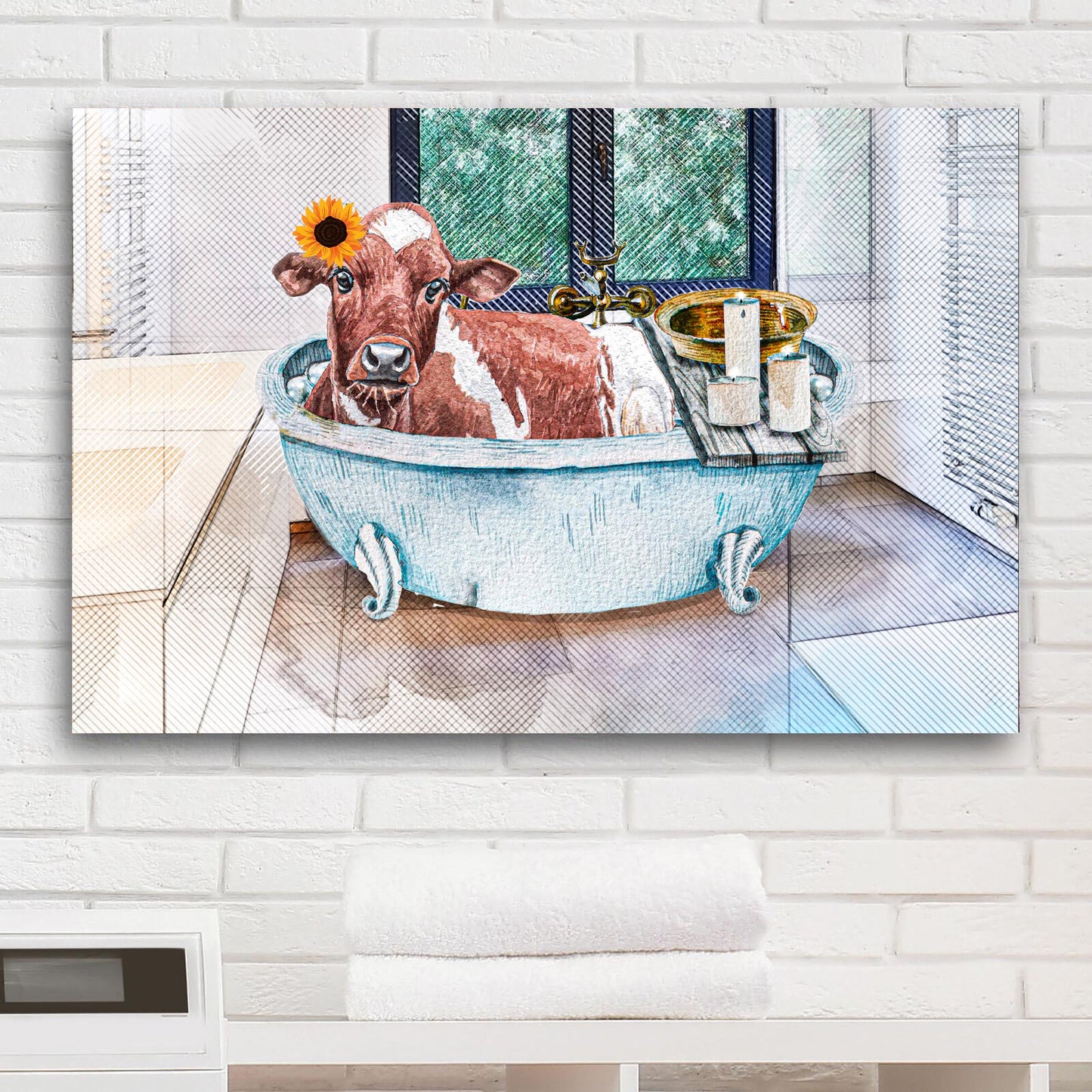 Cow Cattle In Bathtub Canvas Wall Art - Image by Tailored Canvases