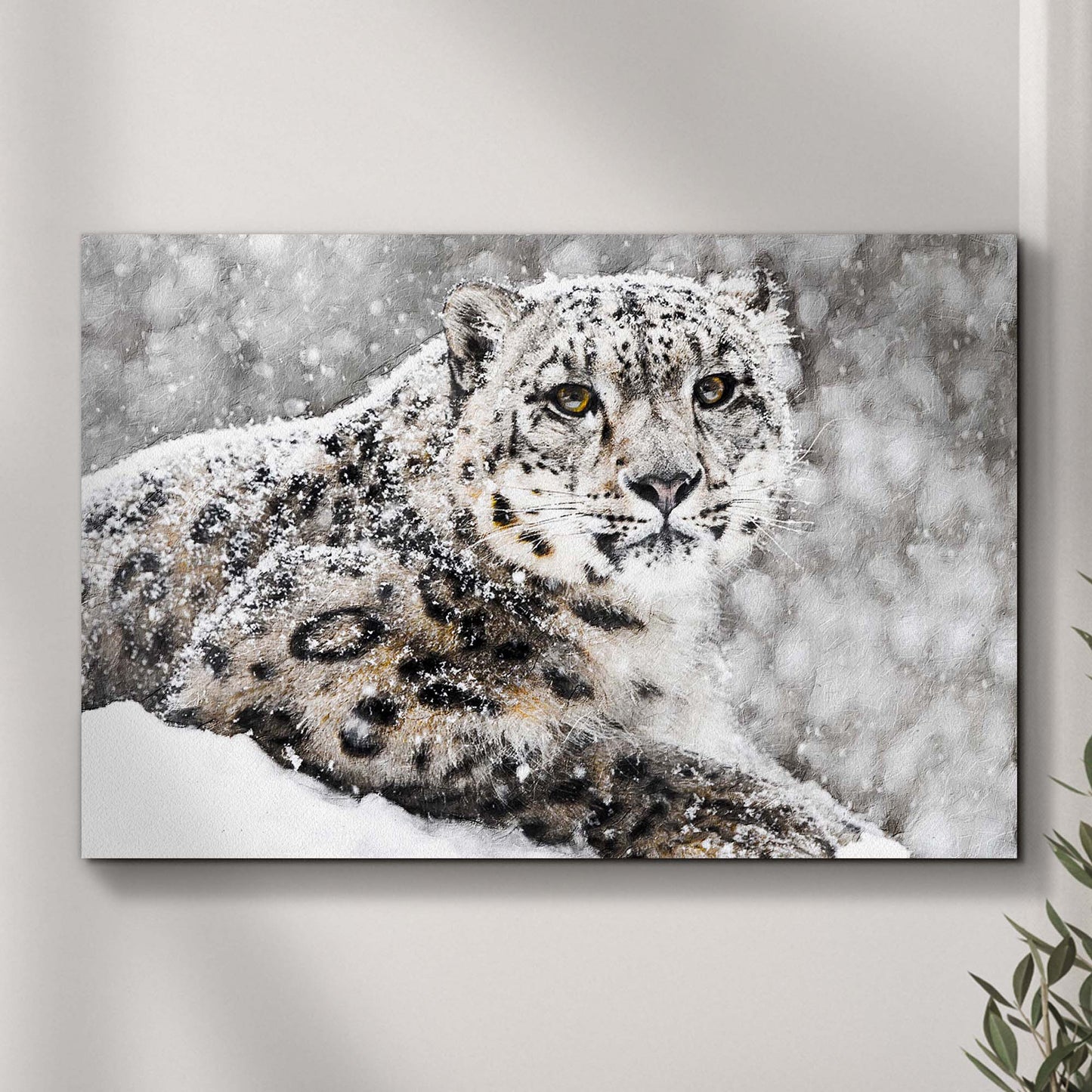 Snow Leopard In Blizzard Canvas Wall Art  Style 1 - Image by Tailored Canvases