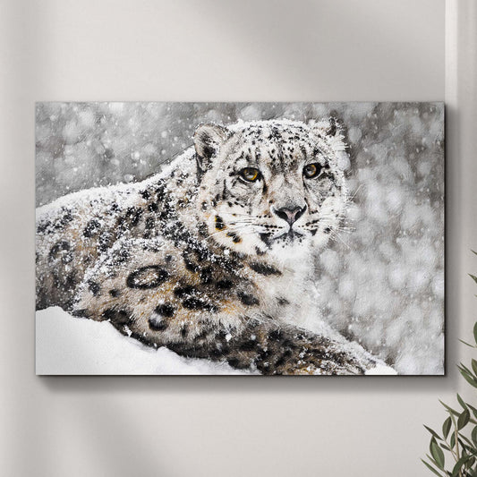 Snow Leopard In Blizzard Canvas Wall Art - Image by Tailored Canvases