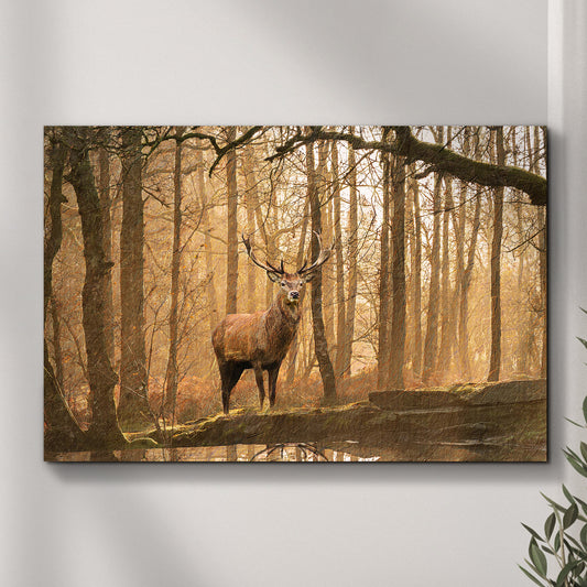 Lone Deer In A Misty Forest Canvas Wall Art - Image by Tailored Canvases