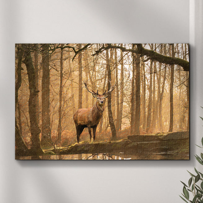 Lone Deer In A Misty Forest Canvas Wall Art by Tailored Canvases