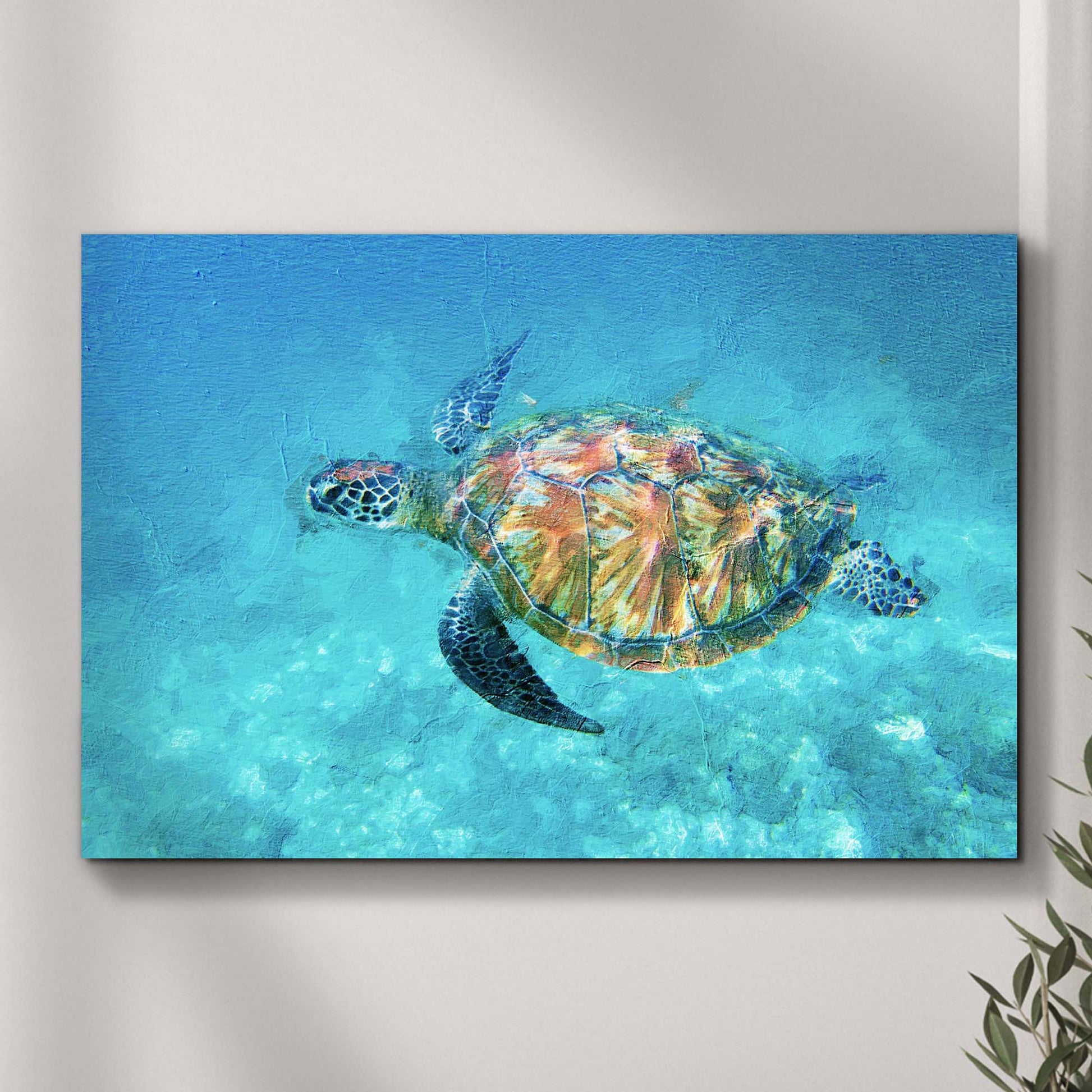 Green Sea Turtle Oil Paint Canvas Wall Art Style 1 - Image by Tailored Canvases