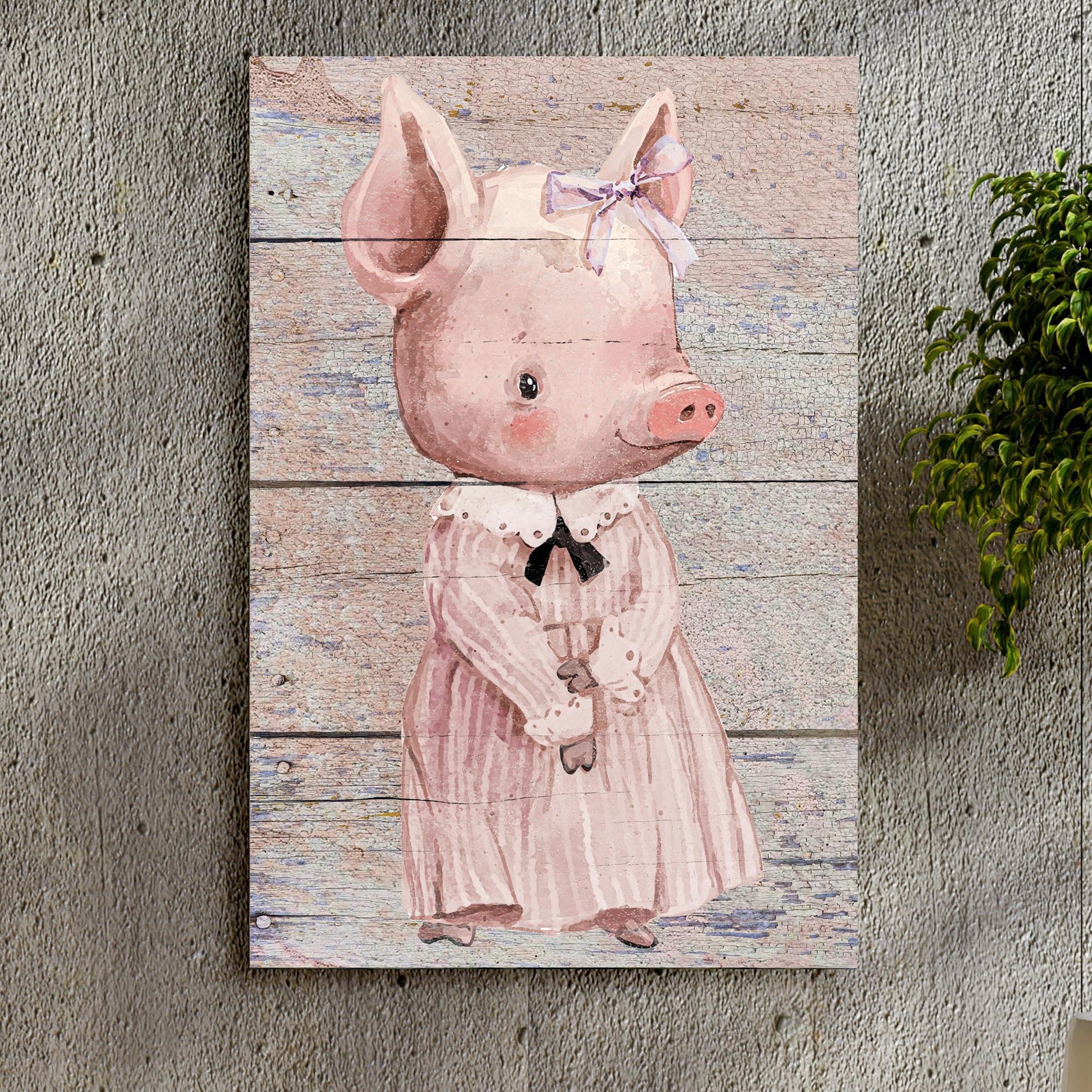 Simple Ribbon Dress Pig Canvas Wall Art - Image by Tailored Canvases