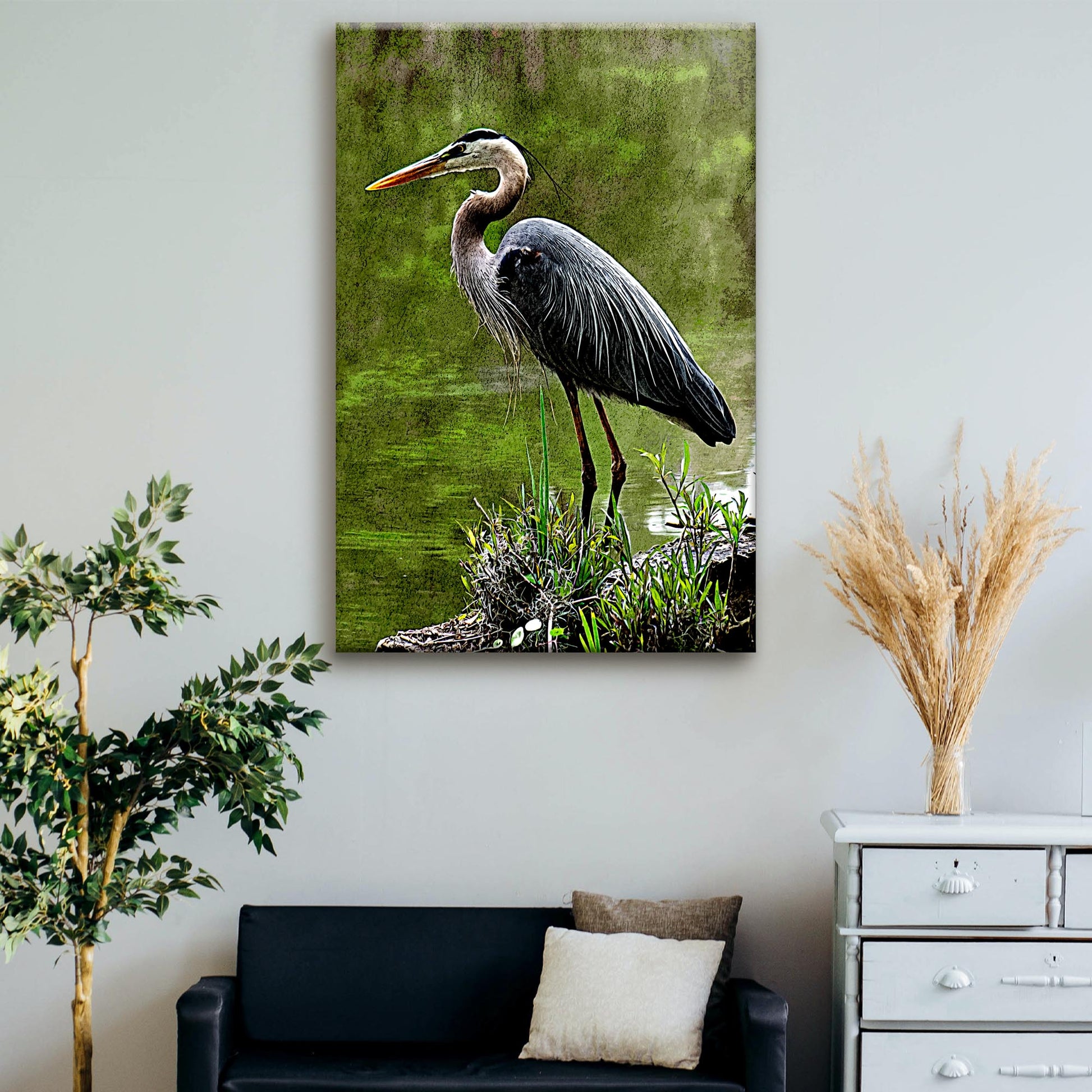 River Heron Portrait Canvas Wall Art II - Image by Tailored Canvases