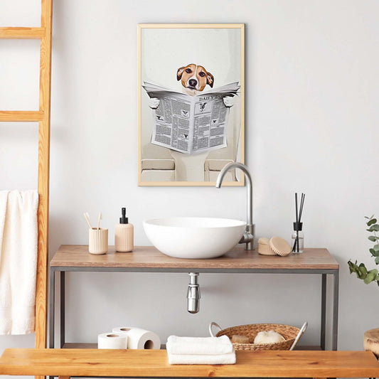 Dog Reading Newspaper Portrait Canvas Wall Art Style 2 - Image by Tailored Canvases