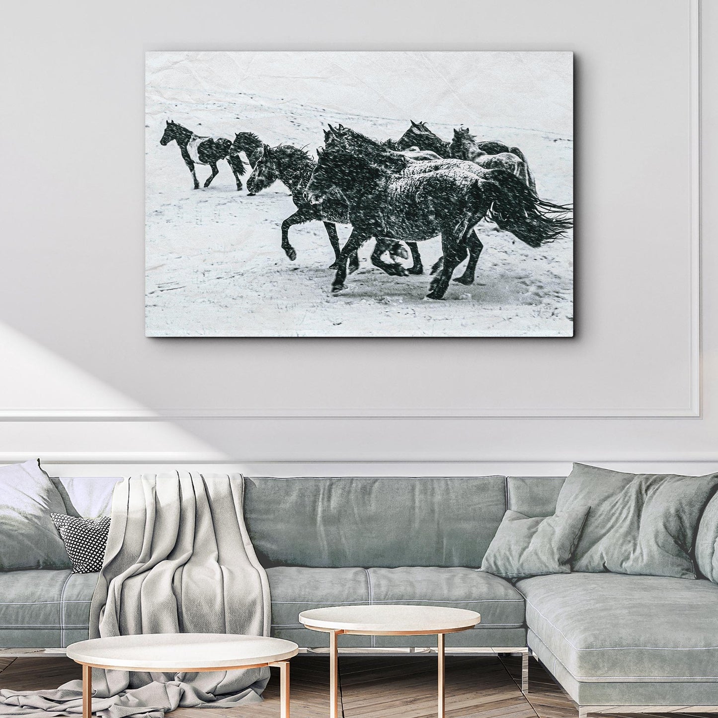 Horses In Snow Canvas Wall Art Style 2 - Image by Tailored Canvases