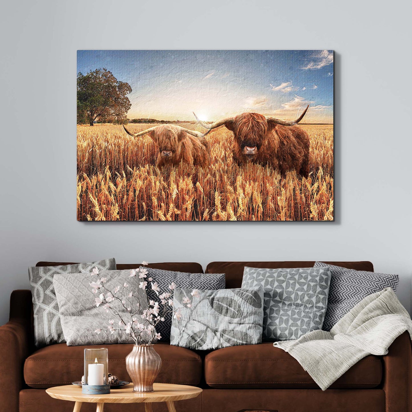 Highland Cow In Wheatfield Canvas Wall Art Style 2 - Image by Tailored Canvases