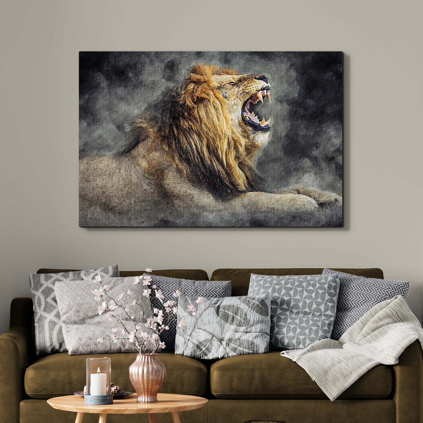 Lion Yawn Painting Canvas Wall Art Style 1 - Image by Tailored Canvases