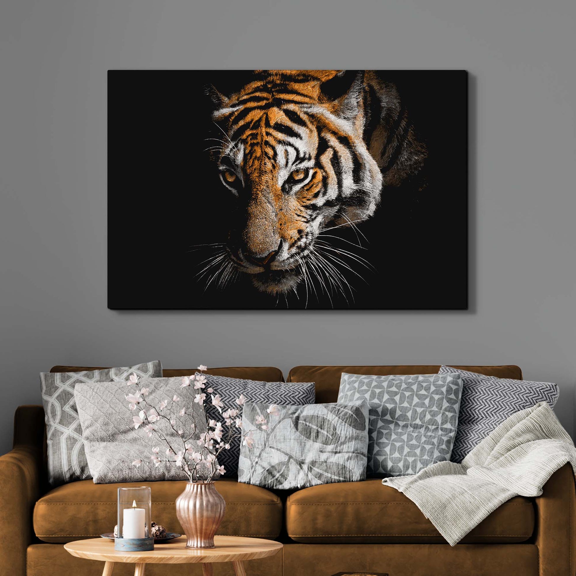 Tiger Watching In The Dark Canvas Wall Art Style 1 - Image by Tailored Canvases