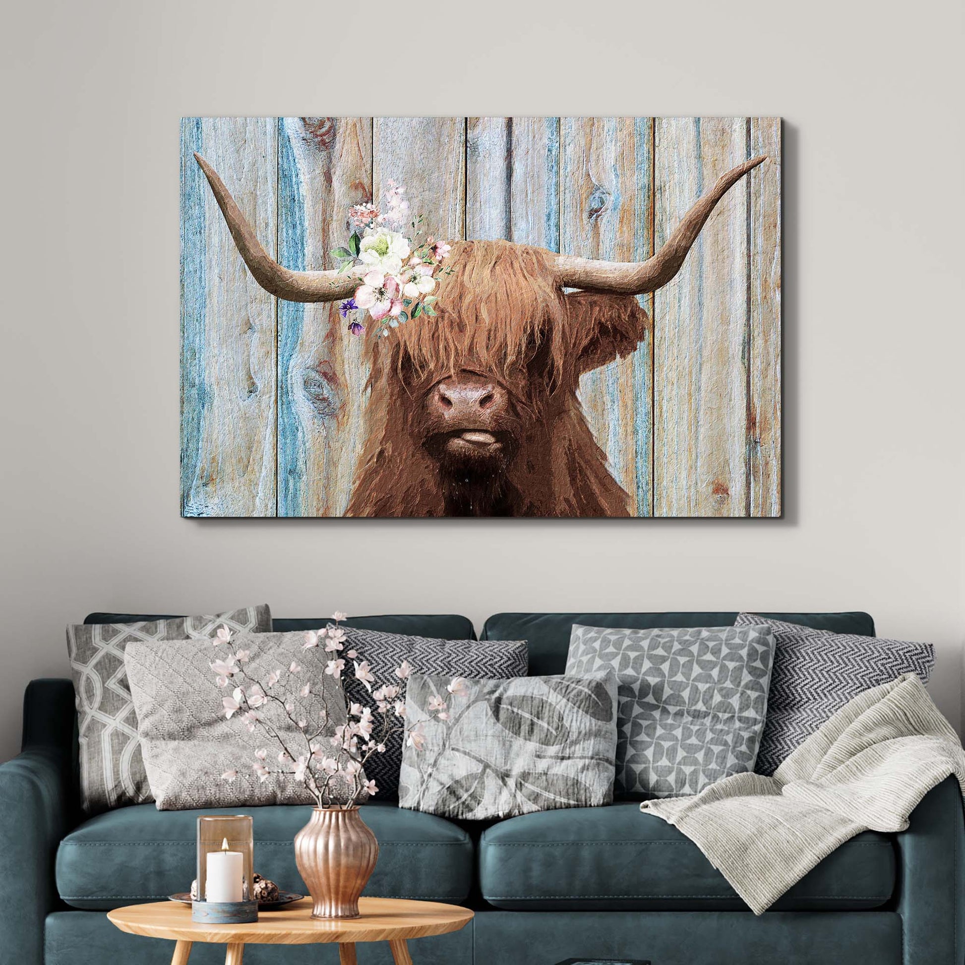 Highland Cow Rustic Painting Canvas Wall Art Style 2 - Image by Tailored Canvases