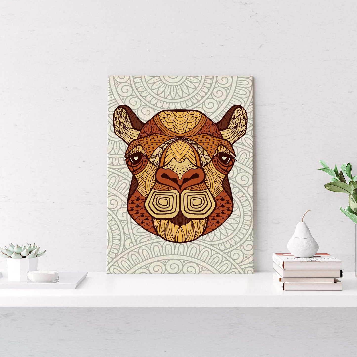 Zentangle Camel Head Canvas Wall Art Style 1 - Image by Tailored Canvases