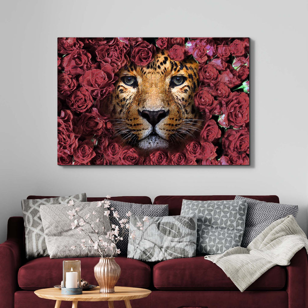 Floral Jaguar Face Canvas Wall Art by Tailored Canvases