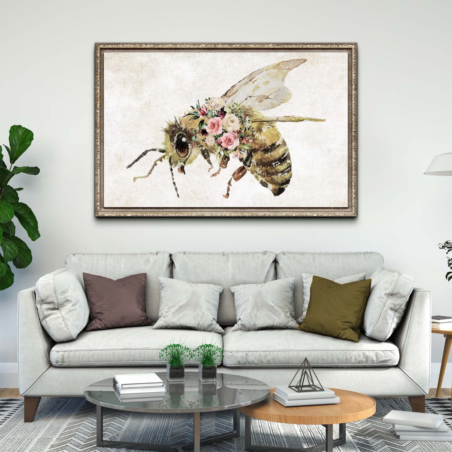 Floral Honey Bee Painting Canvas Wall Art Style 1 - Image by Tailored Canvases