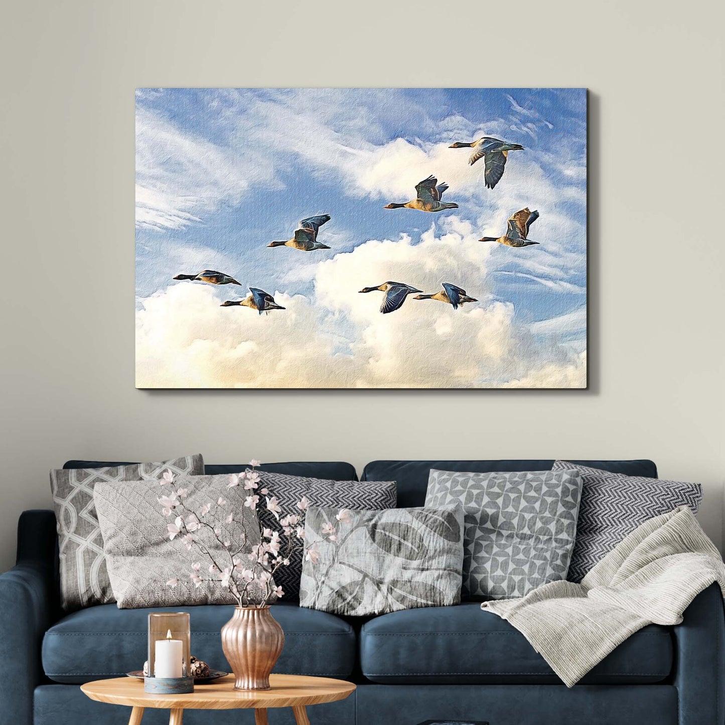 Flying Greylag Geese Canvas Wall Art Style 2 - Image by Tailored Canvases